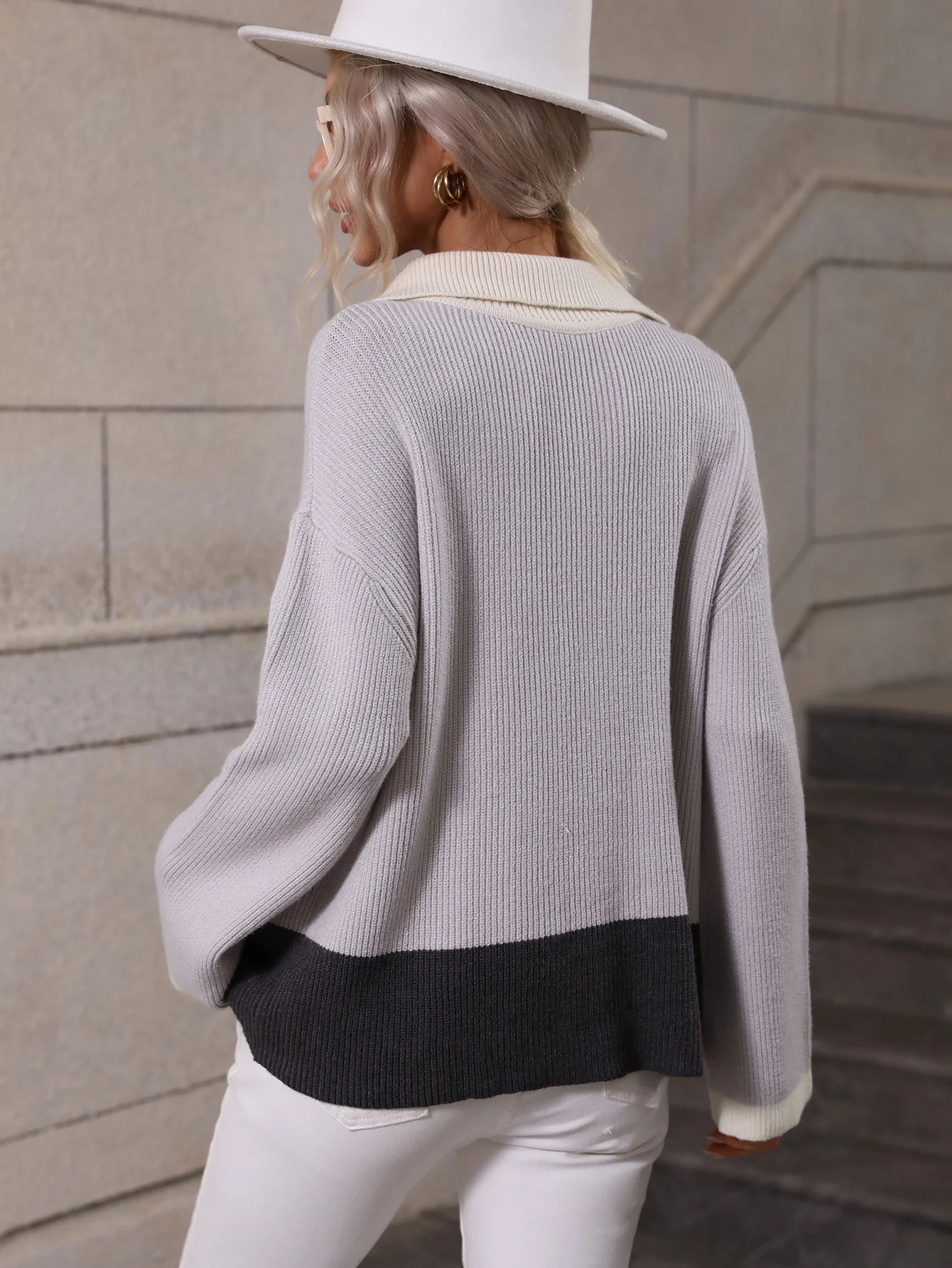MIND AT EASE KNIT HALF ZIP PULLOVER - GREY - Image 3