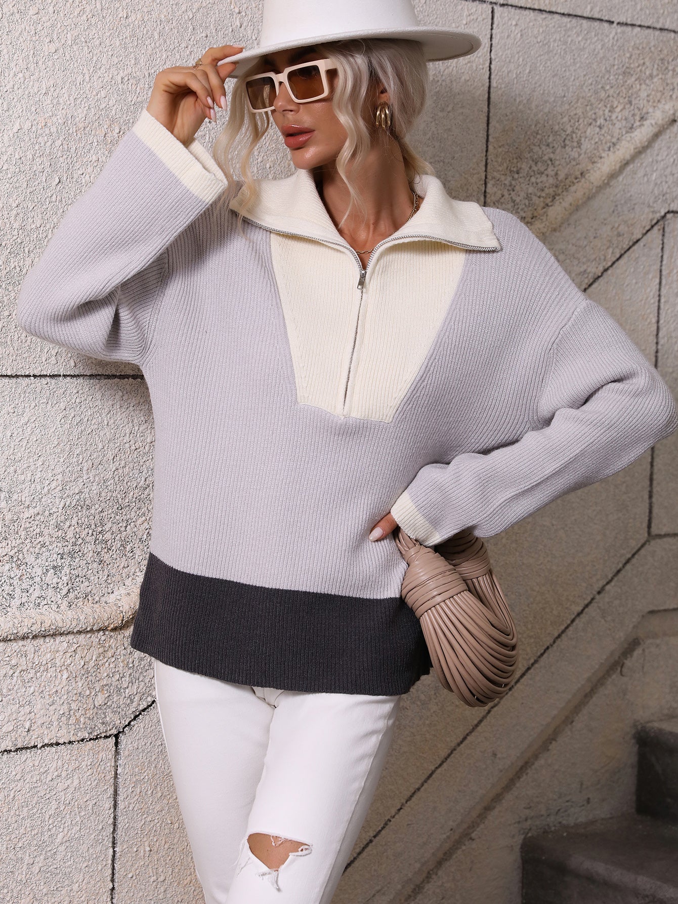 MIND AT EASE KNIT HALF ZIP PULLOVER - GREY - Image 4