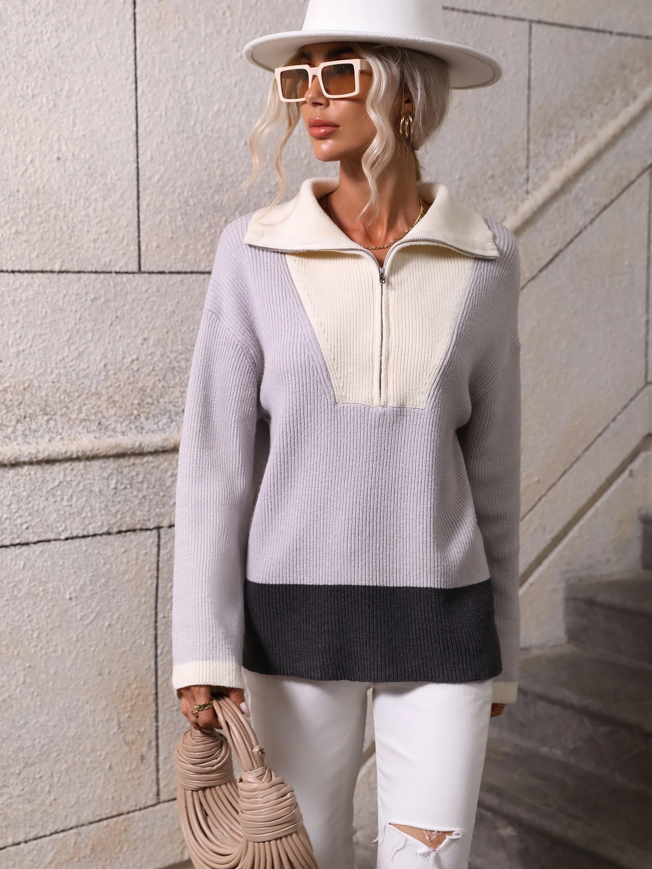 MIND AT EASE KNIT HALF ZIP PULLOVER - GREY - Image 6