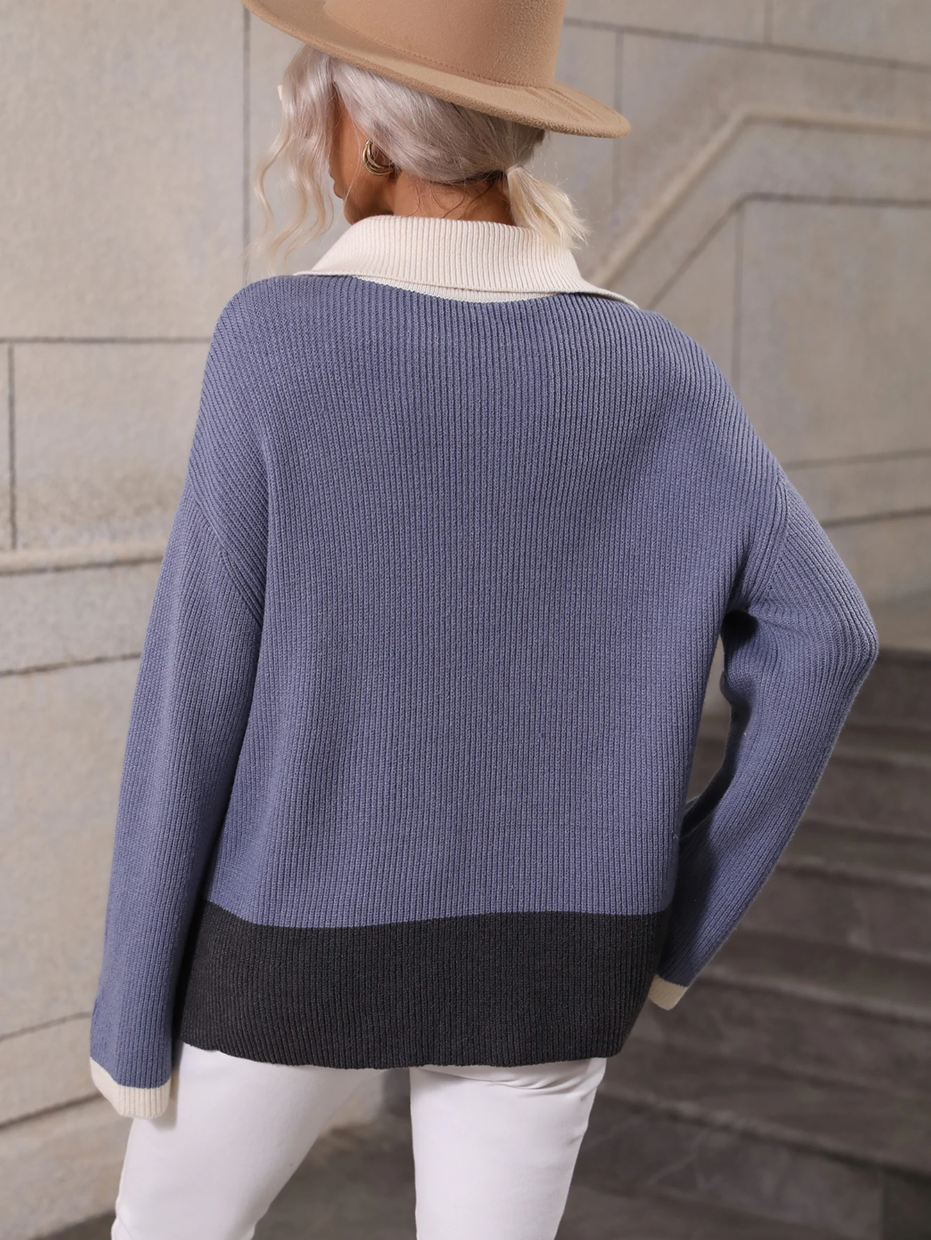 MIND AT EASE KNIT HALF ZIP PULLOVER - YALE BLUE - Image 3