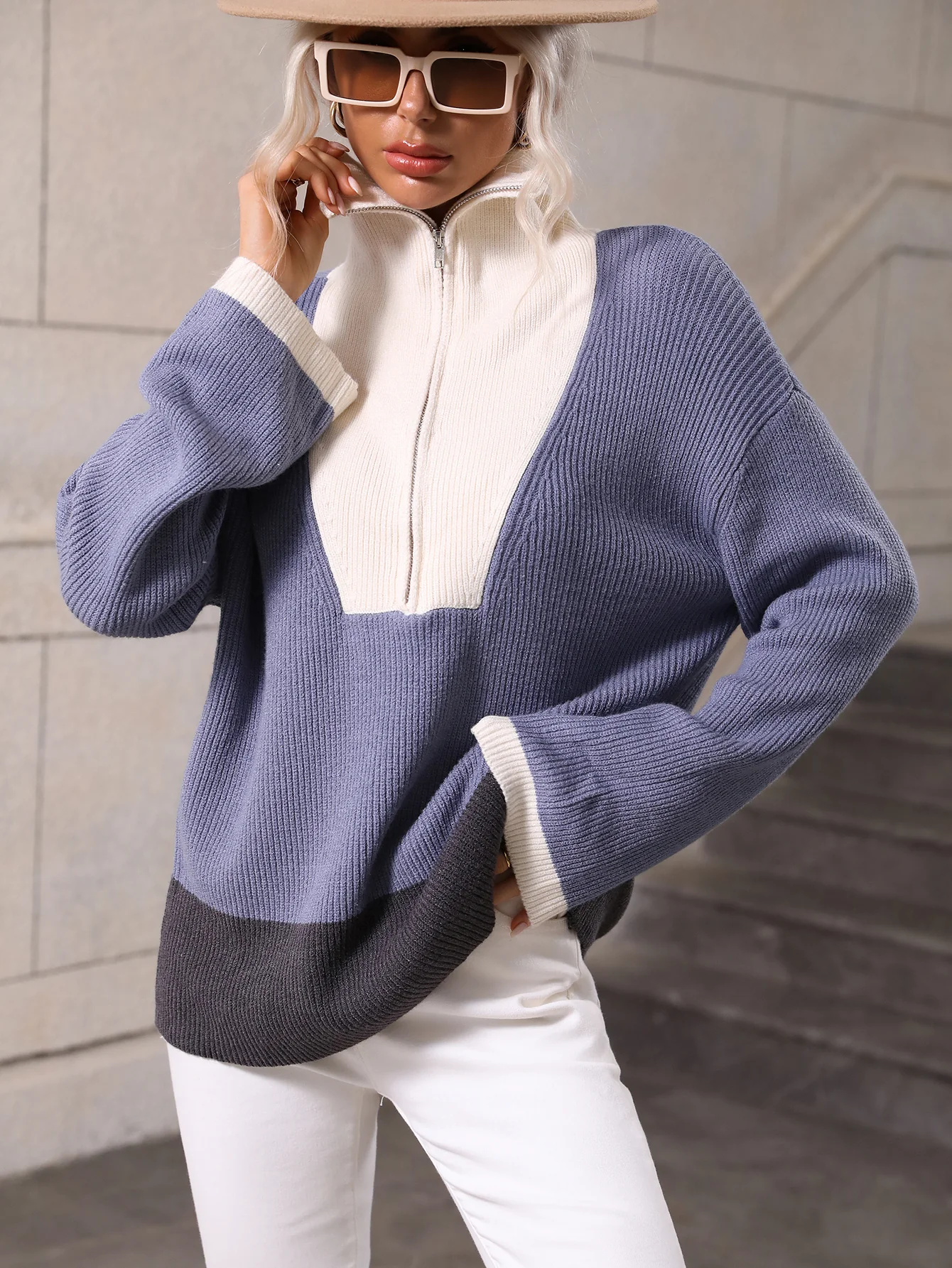 MIND AT EASE KNIT HALF ZIP PULLOVER - YALE BLUE - Image 4