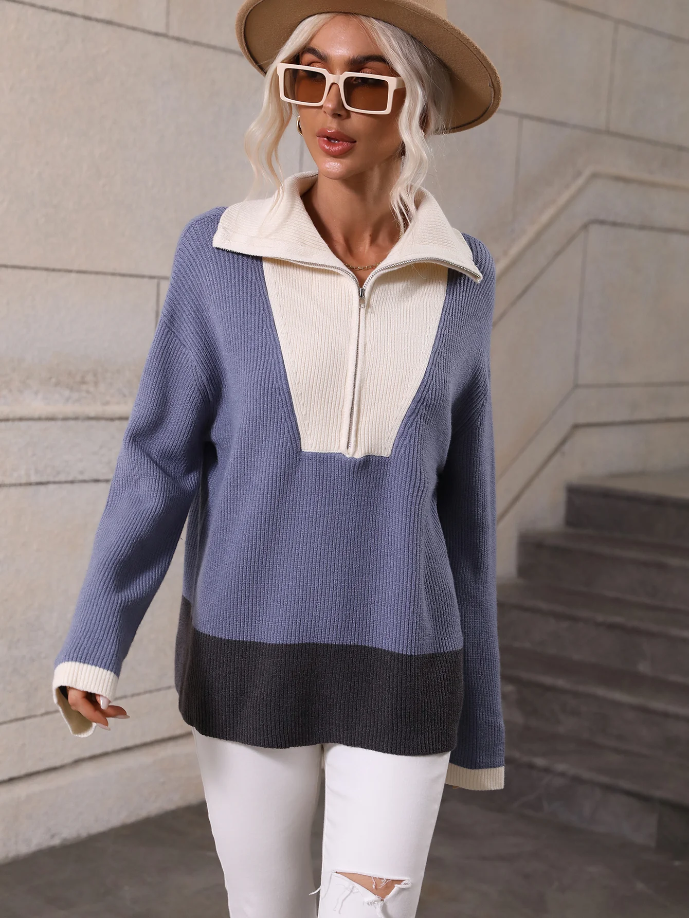 MIND AT EASE KNIT HALF ZIP PULLOVER - YALE BLUE - Image 6