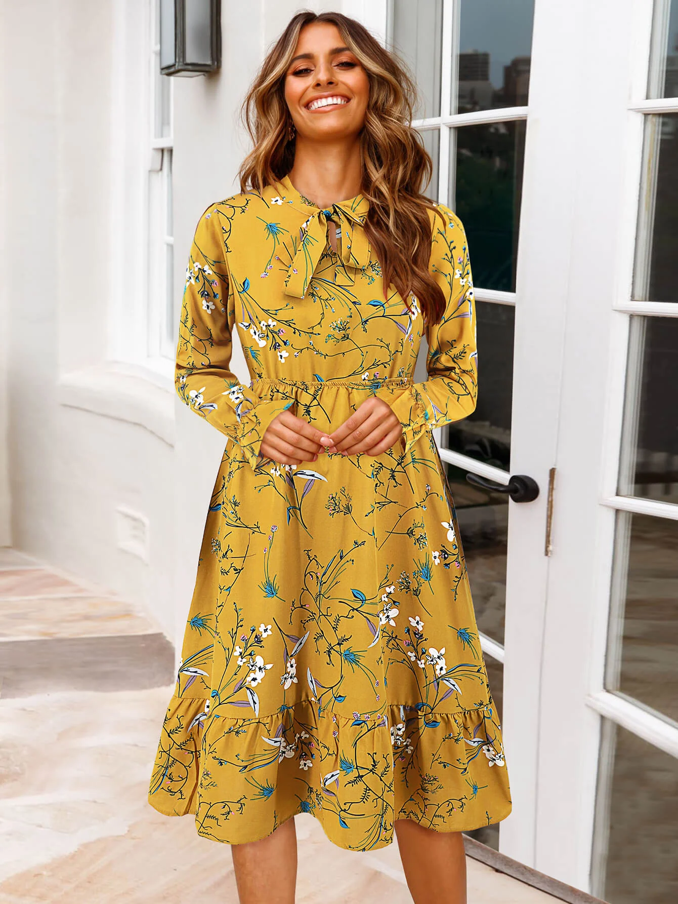 Minka Floral Long Sleeve Midi Dress - Image 18