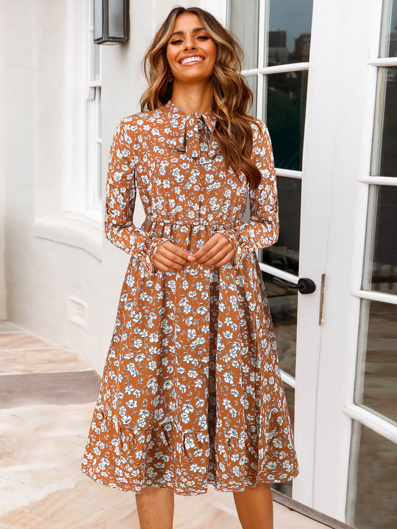 Minka Floral Long Sleeve Midi Dress - Image 9