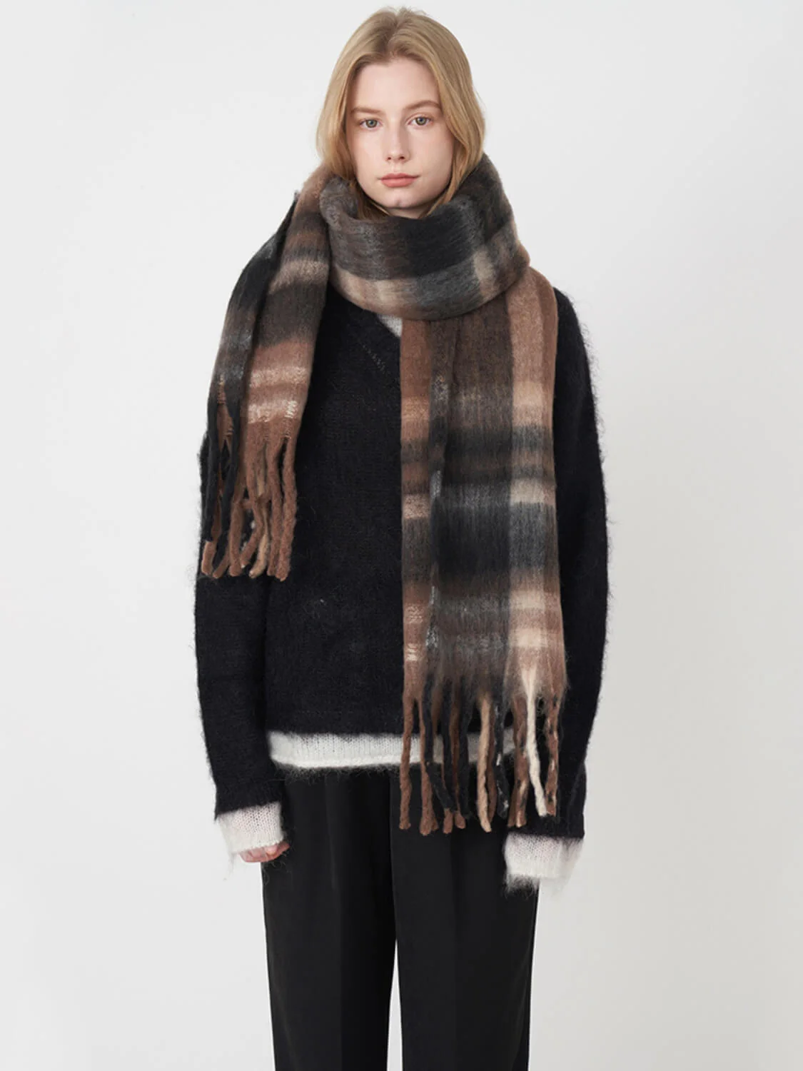 Mitchell Gradient Tassel Blanket Scarf - brown