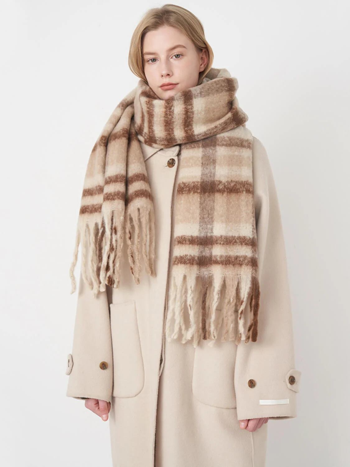 Mitchell Gradient Tassel Blanket Scarf - taupe