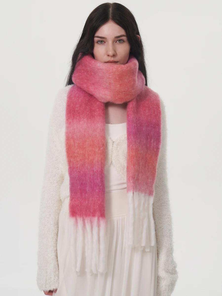Mohair Gradient Wool Blend Tassel Blanket Scarf - Pink - Image 7