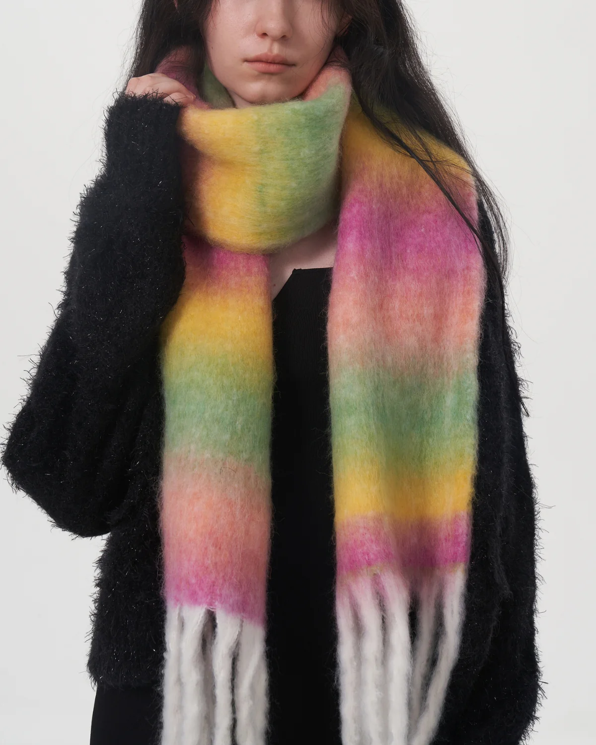 Mohair Gradient Wool Blend Tassel Blanket Scarf - Purple - Image 2