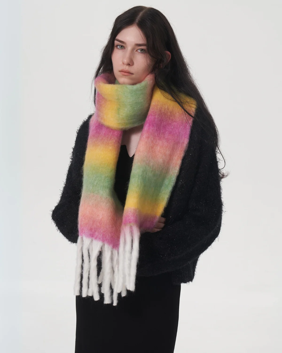 Mohair Gradient Wool Blend Tassel Blanket Scarf - Purple - Image 3