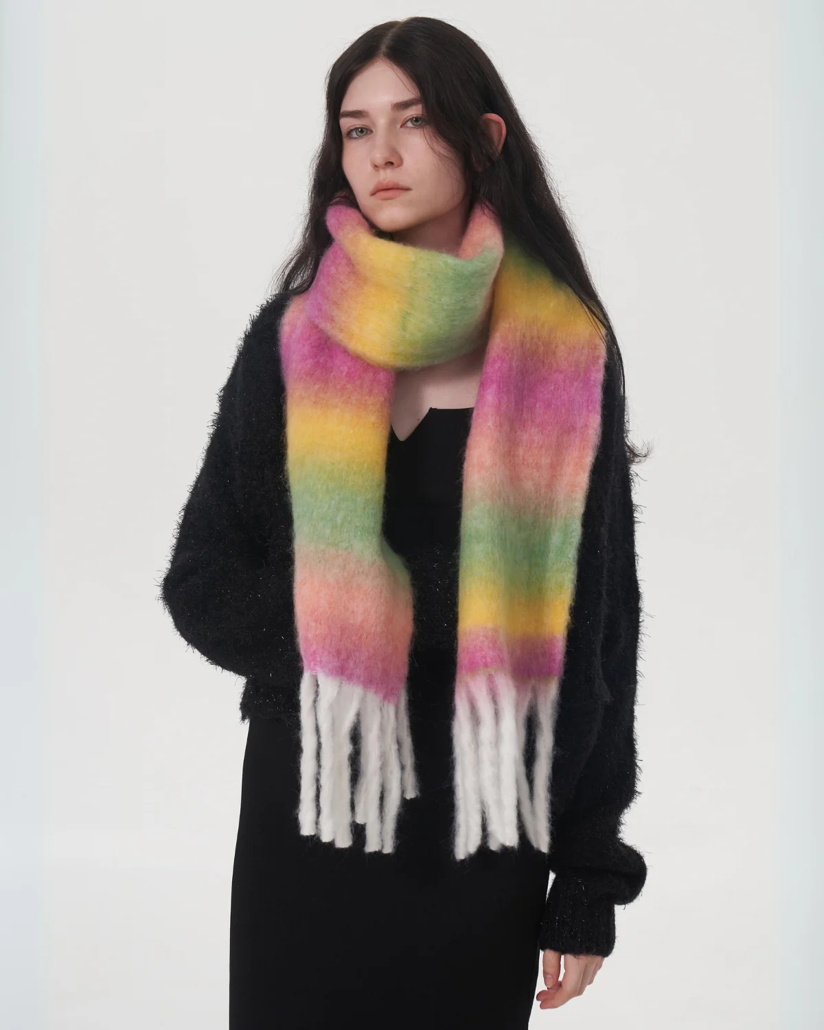 Mohair Gradient Wool Blend Tassel Blanket Scarf - Purple - Image 4