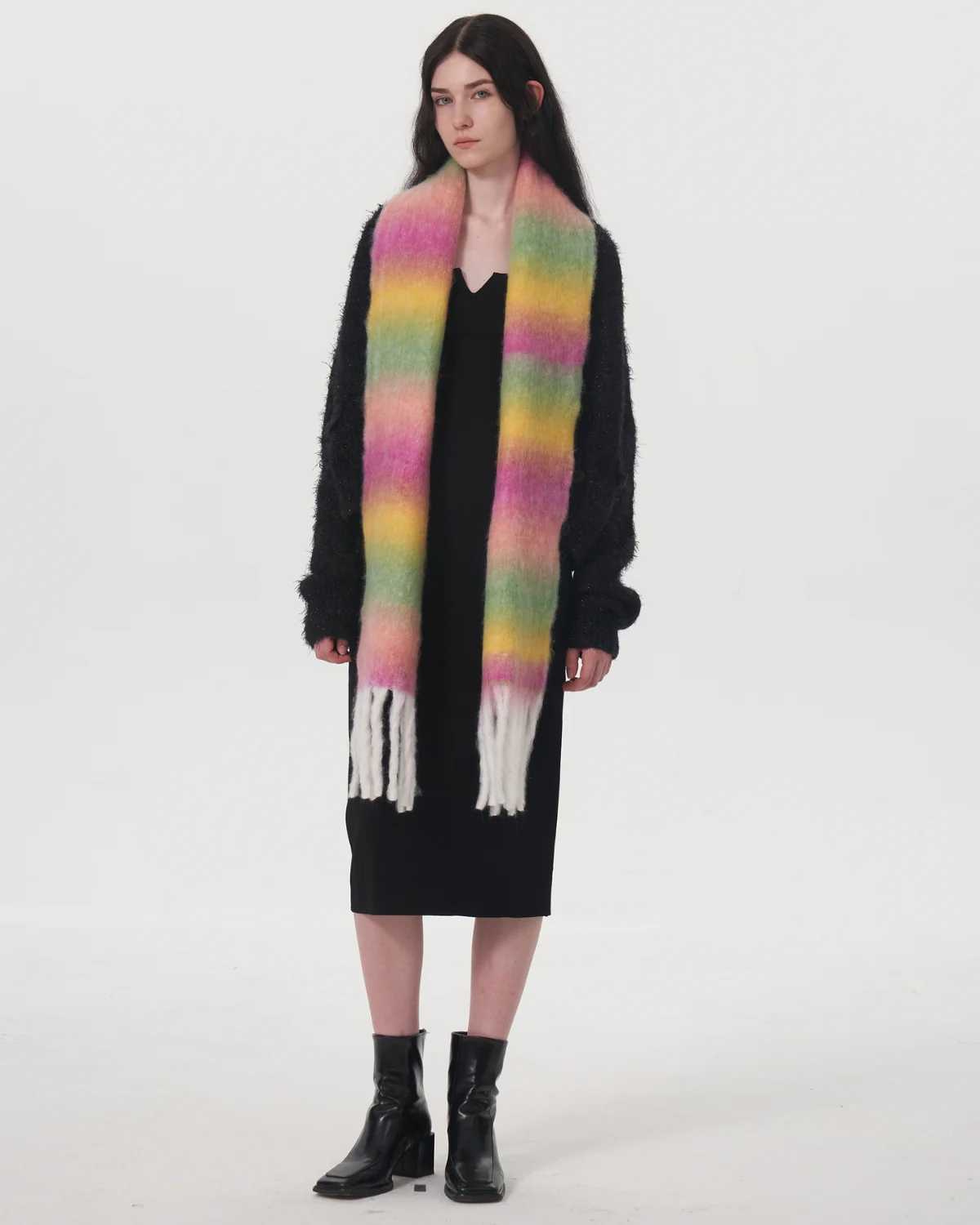 Mohair Gradient Wool Blend Tassel Blanket Scarf - Purple - Image 5