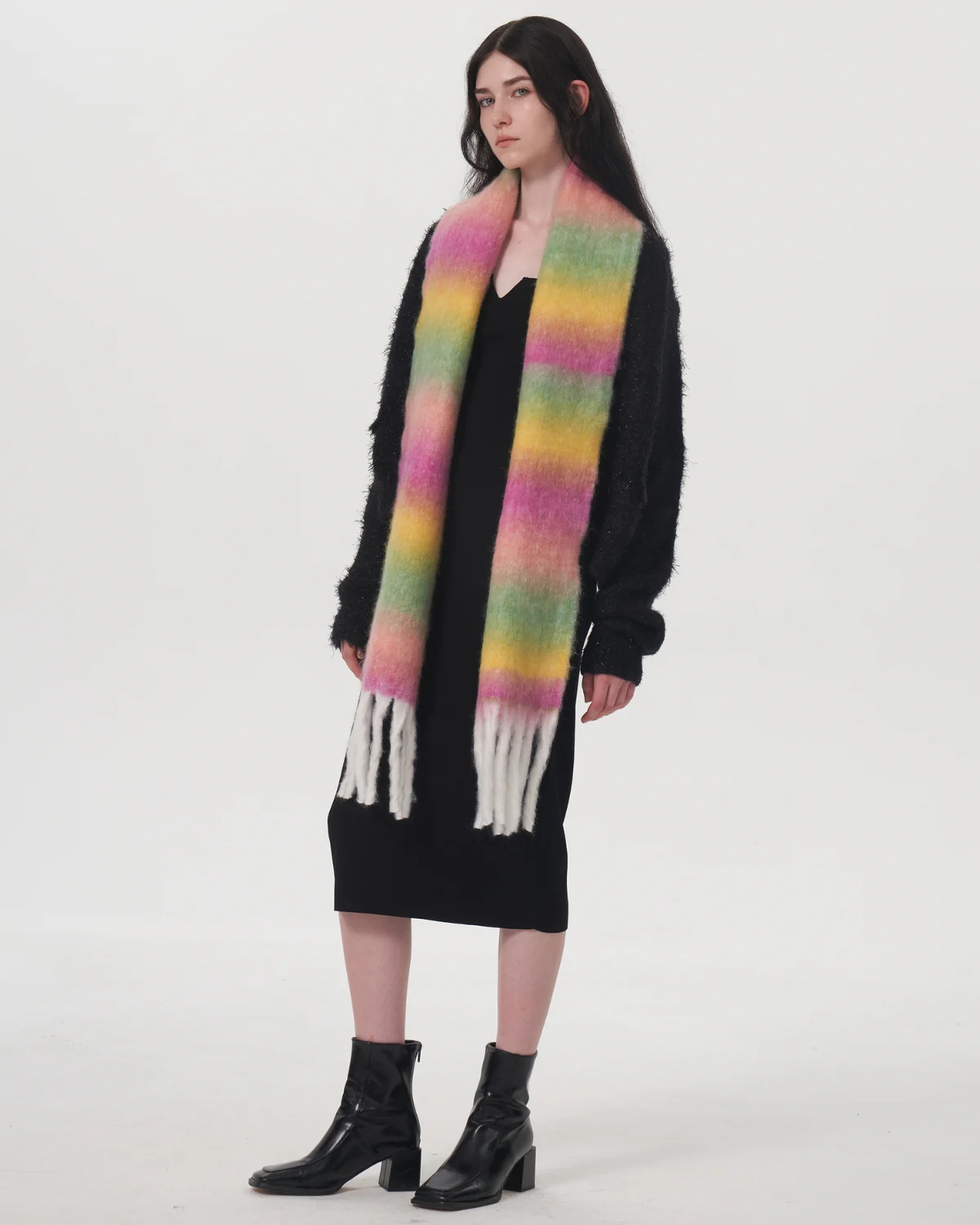 Mohair Gradient Wool Blend Tassel Blanket Scarf - Purple - Image 6