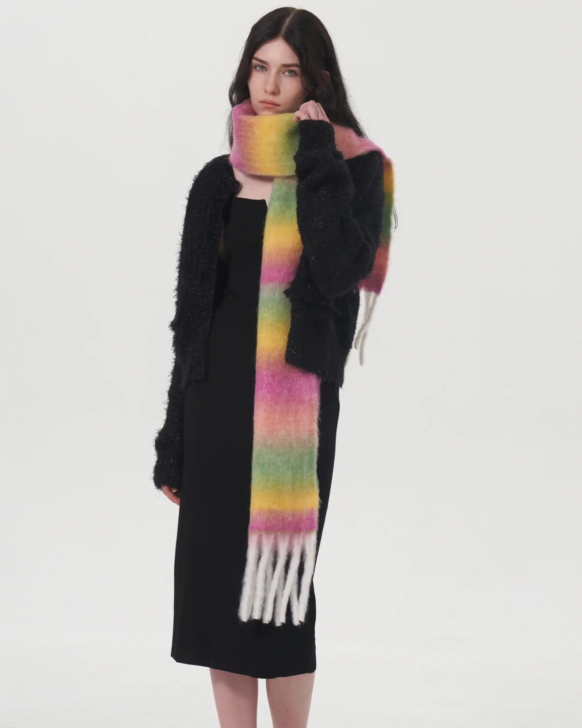 Mohair Gradient Wool Blend Tassel Blanket Scarf - Purple - Image 7