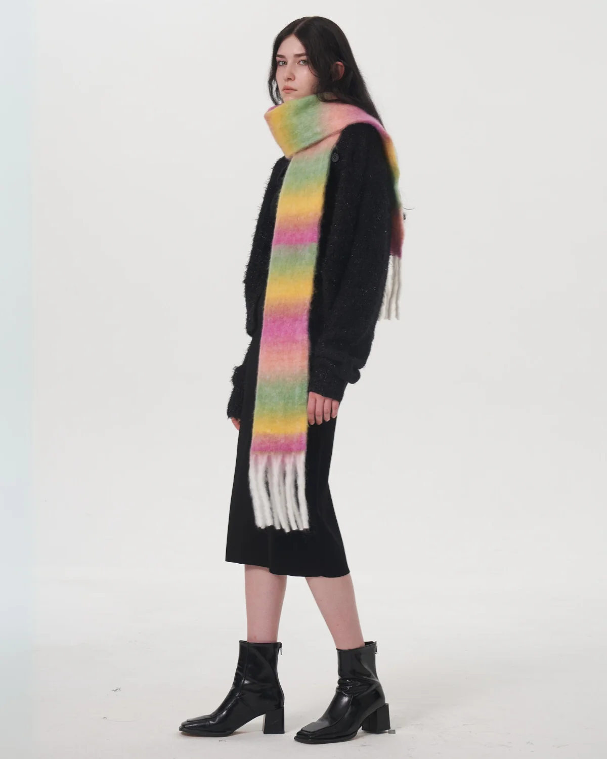 Mohair Gradient Wool Blend Tassel Blanket Scarf - Purple - Image 8