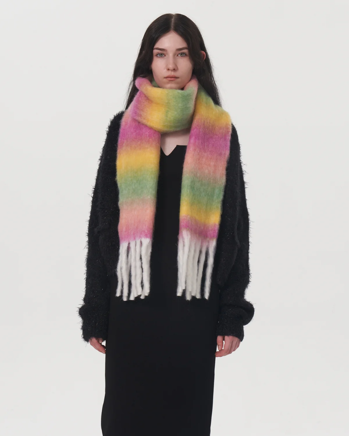 Mohair Gradient Wool Blend Tassel Blanket Scarf - Purple - Image 9