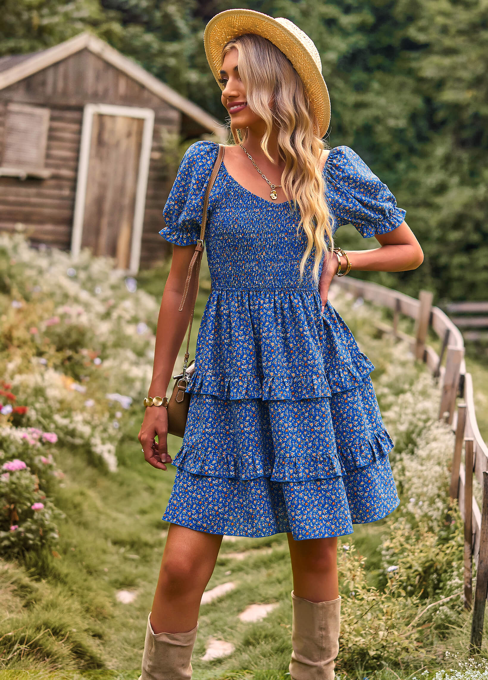 MOMENT IN DAISY SMOCKED MINI DRESS - BLUE - Image 5