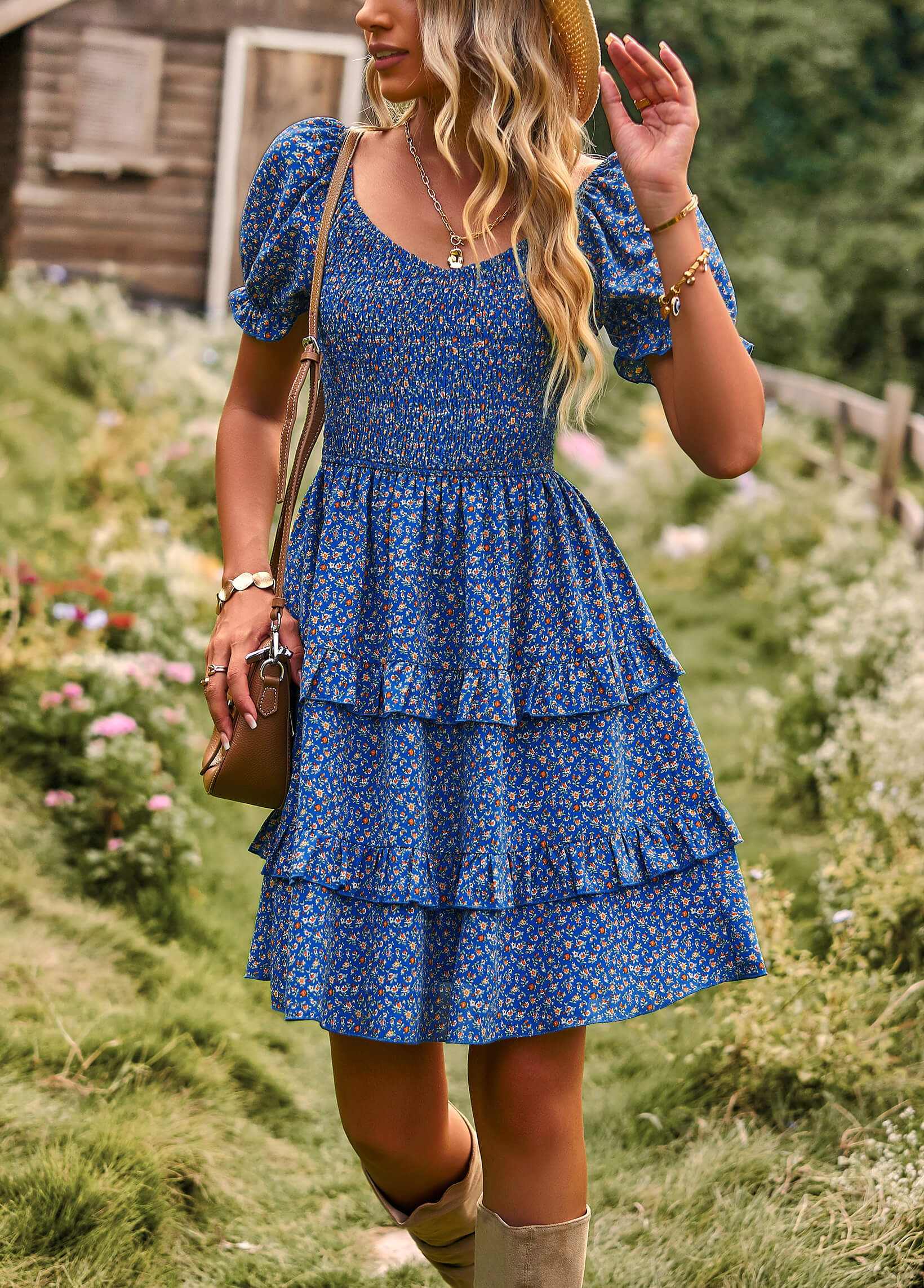 MOMENT IN DAISY SMOCKED MINI DRESS - BLUE - Image 6