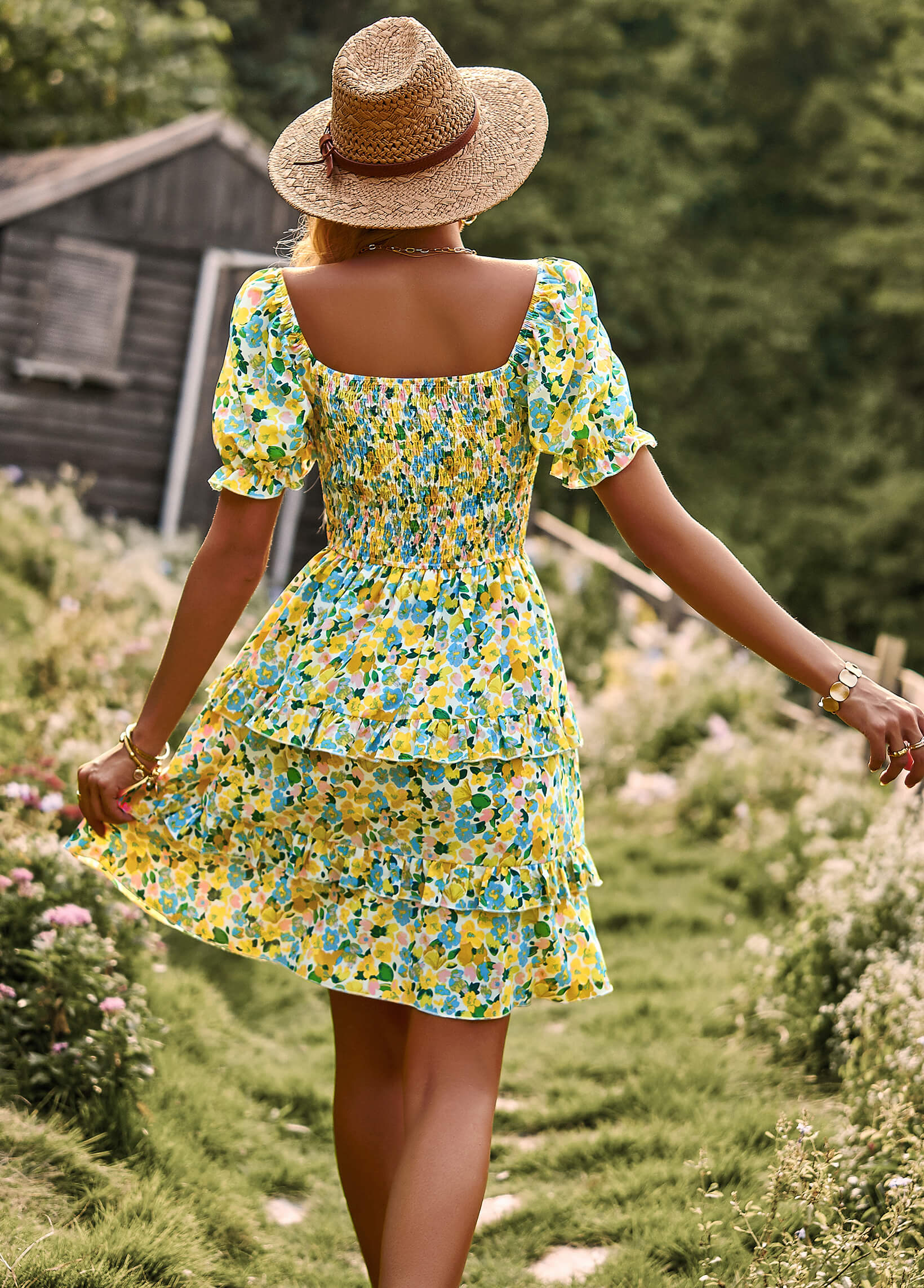 MOMENT IN DAISY SMOCKED MINI DRESS - GREEN - Image 3