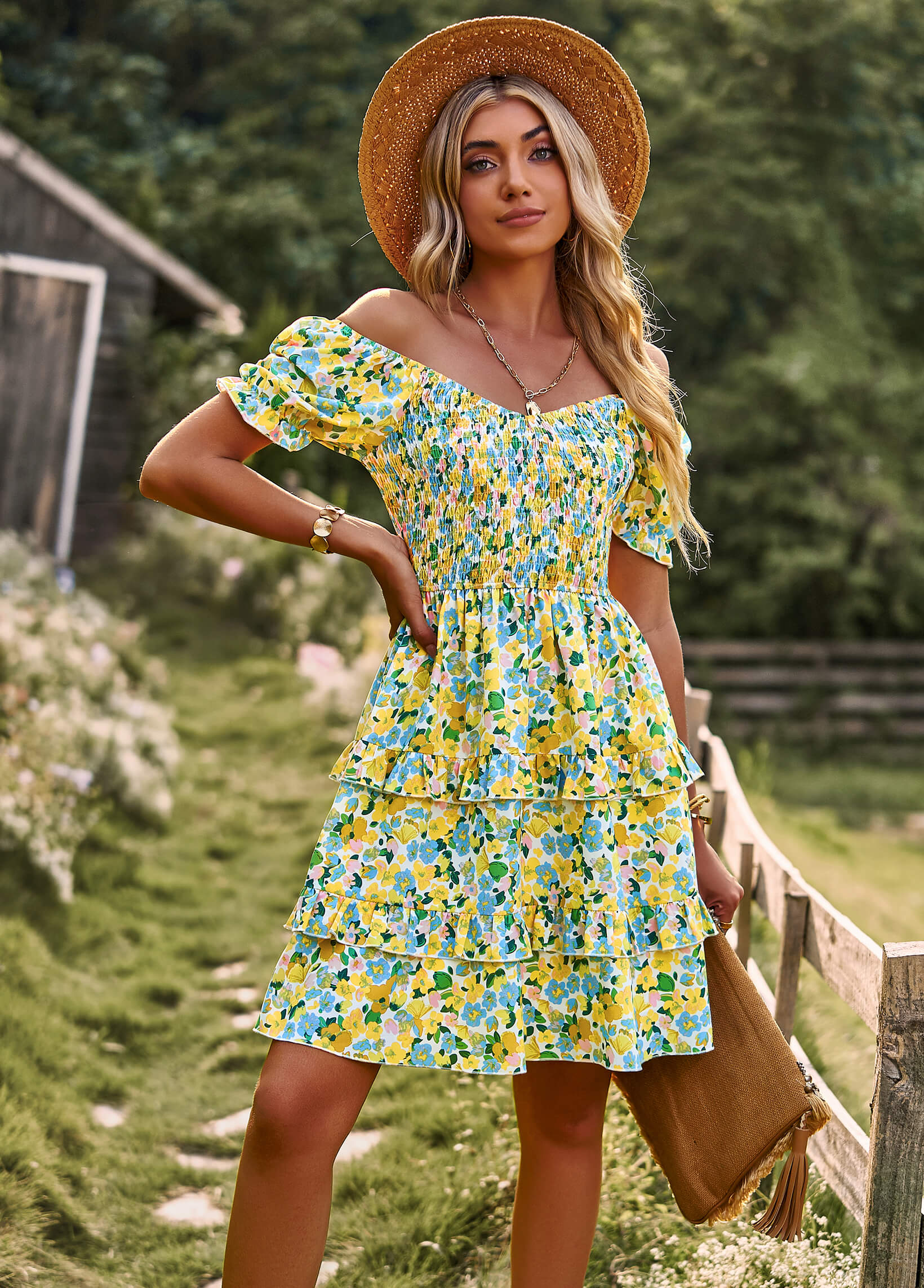 MOMENT IN DAISY SMOCKED MINI DRESS - GREEN - Image 4