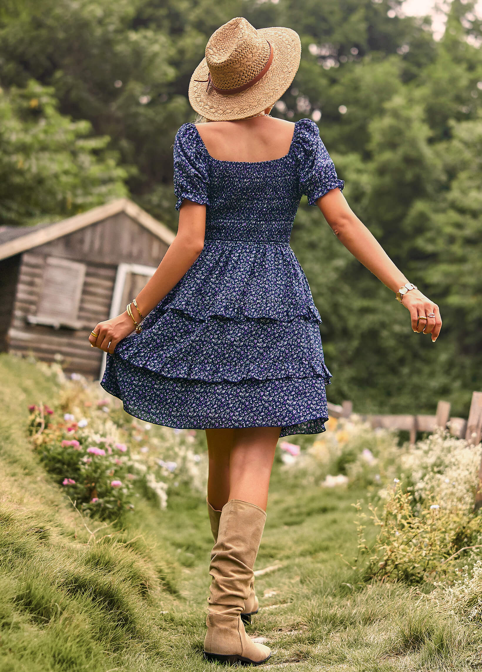MOMENT IN DAISY SMOCKED MINI DRESS - NAVY - Image 3