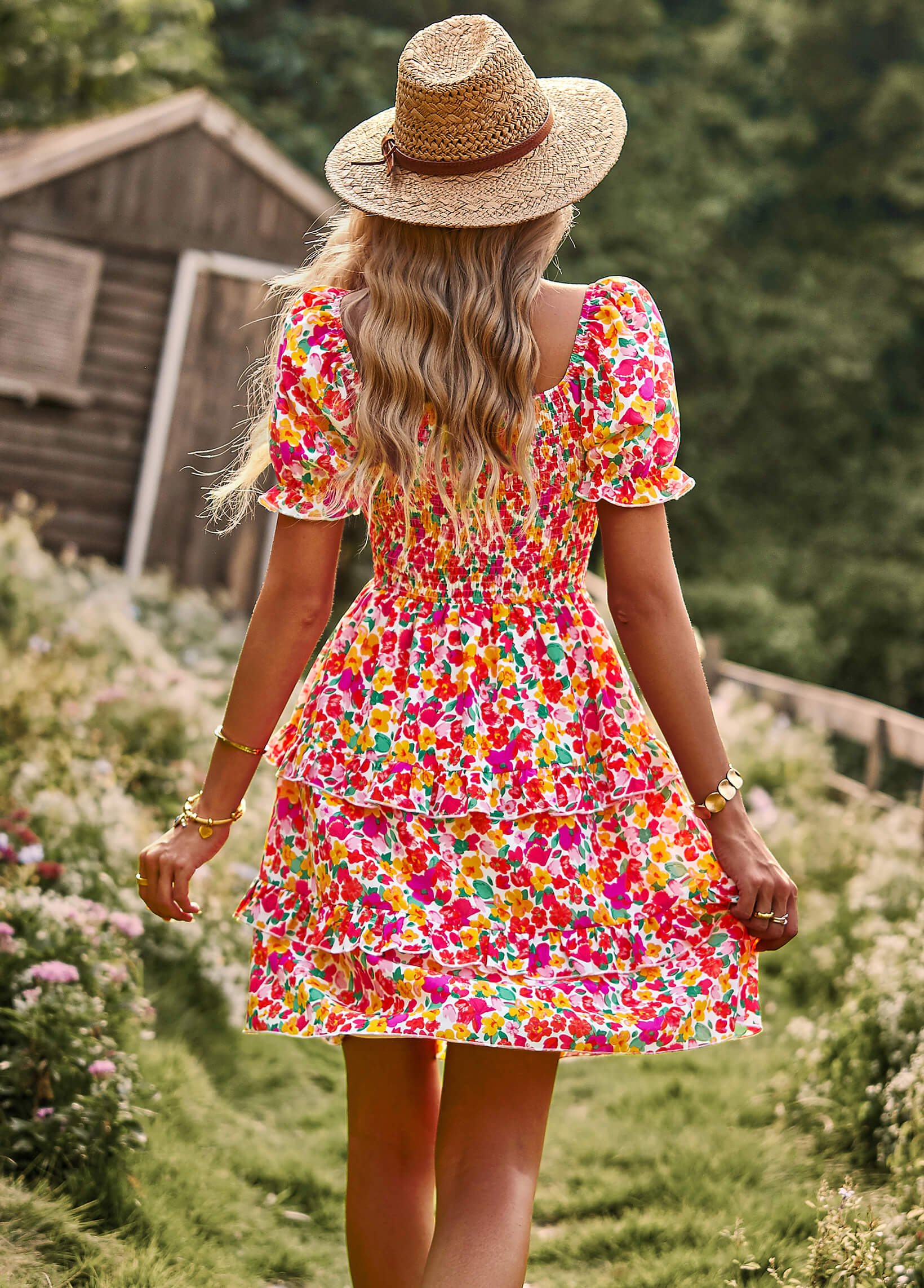MOMENT IN DAISY SMOCKED MINI DRESS - RED - Image 3