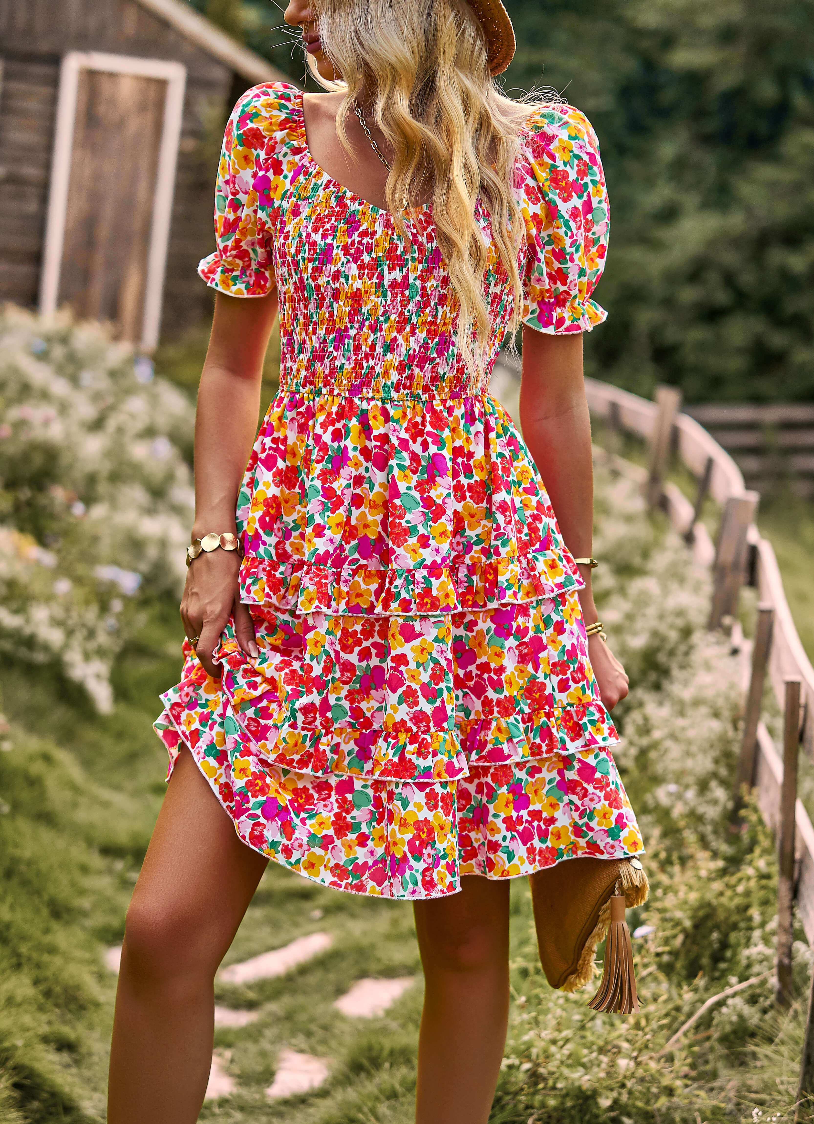 MOMENT IN DAISY SMOCKED MINI DRESS - RED - Image 5
