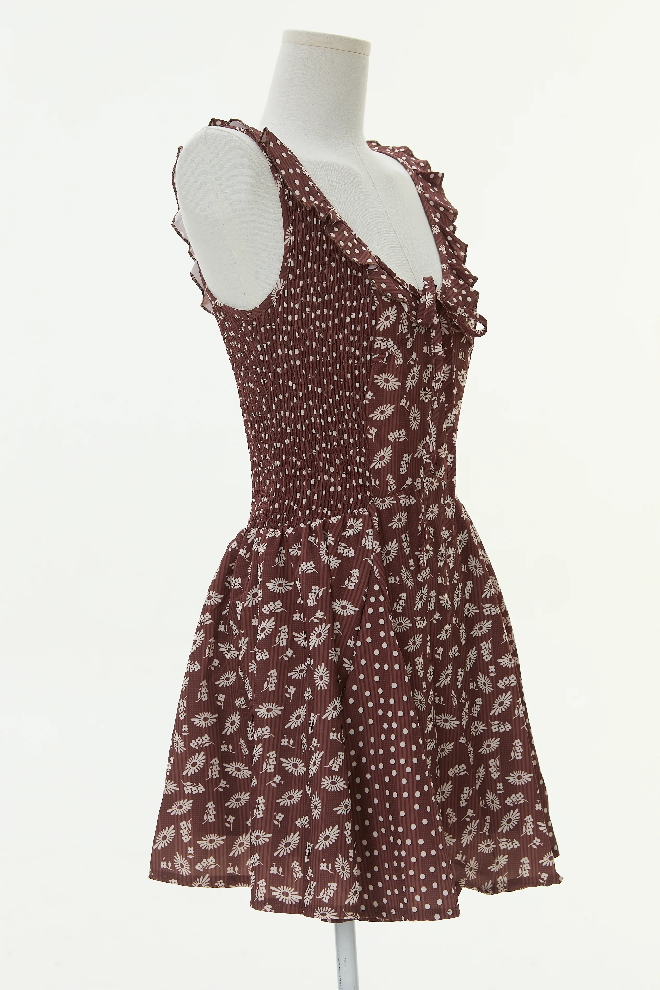 Morning Magnolia Floral Sweetheart Mini Dress - chocolate - Image 5