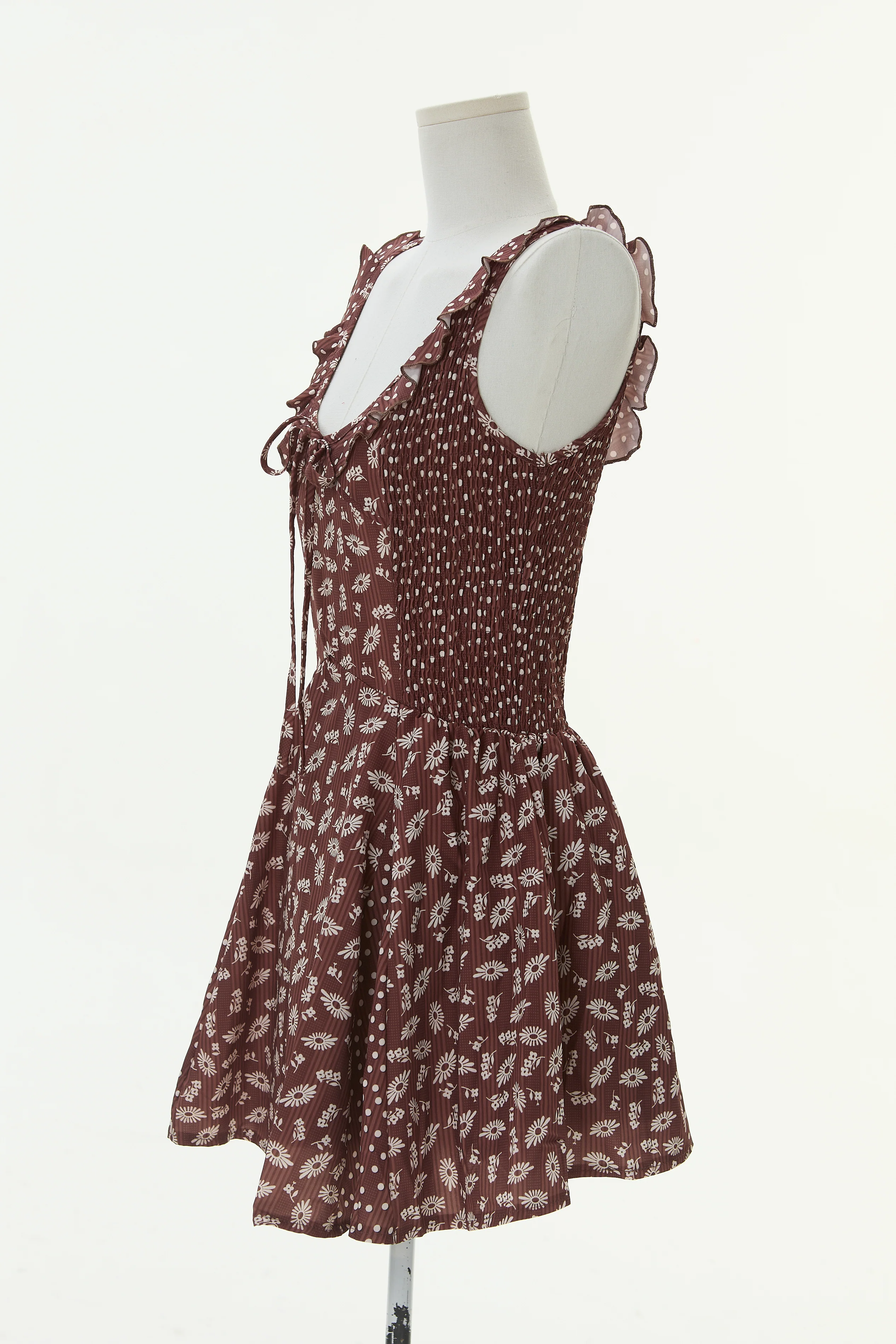 Morning Magnolia Floral Sweetheart Mini Dress - chocolate - Image 6