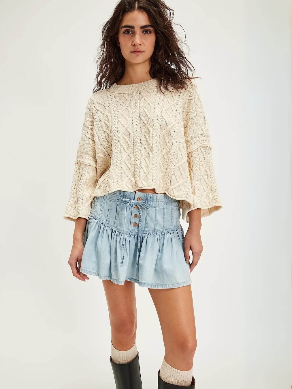 Mulled Moments Ribbed Denim Mini Skirt - Image 2