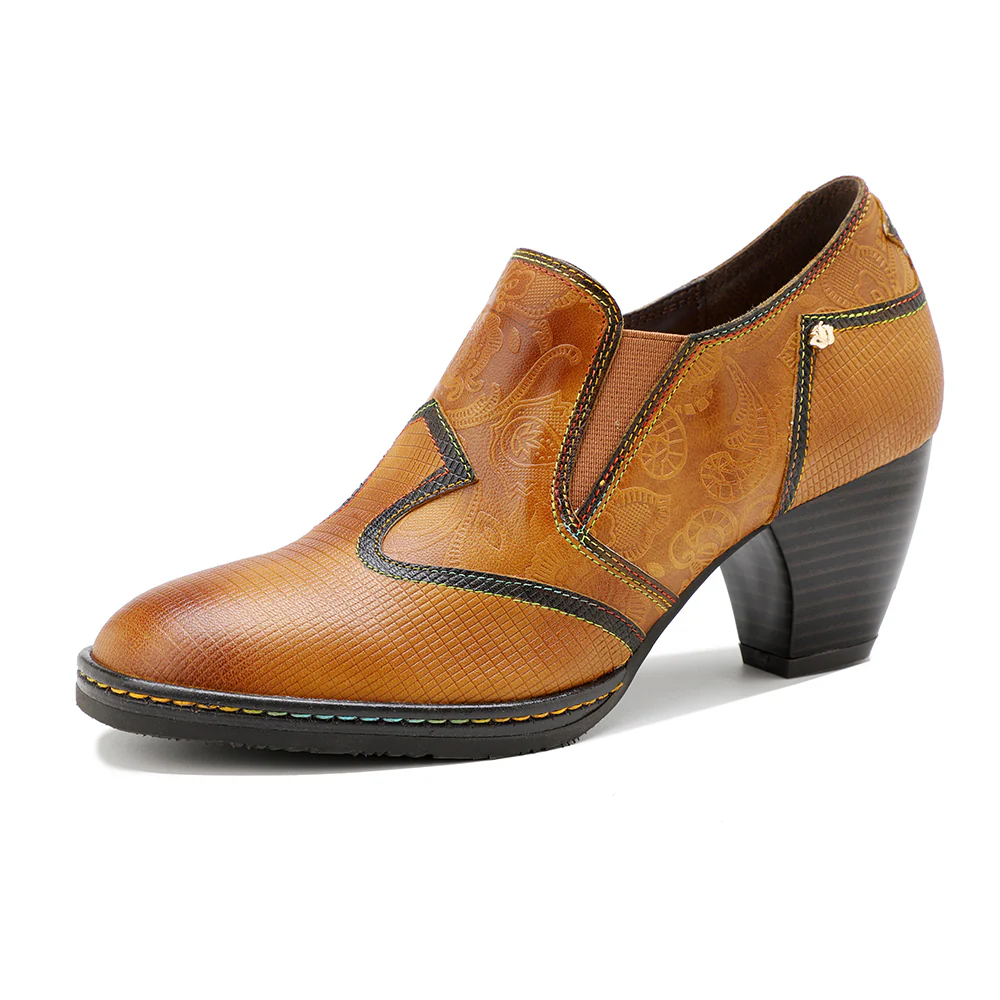 SOFFIA Genuine Leather Stitch Contrast Trim Heel Boots Loafers - Image 3