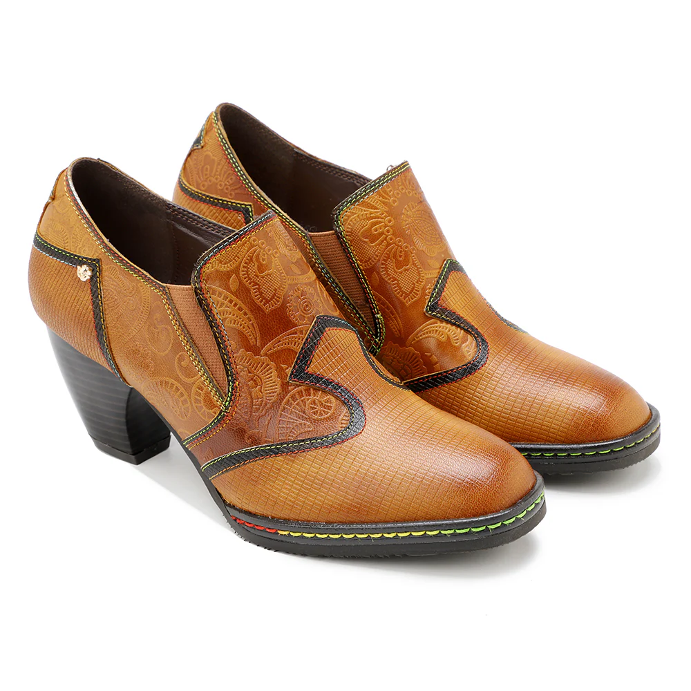 SOFFIA Genuine Leather Stitch Contrast Trim Heel Boots Loafers - Image 4