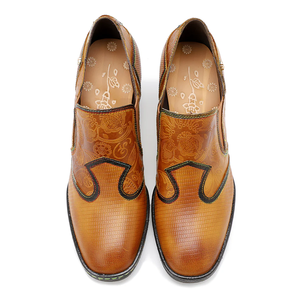 SOFFIA Genuine Leather Stitch Contrast Trim Heel Boots Loafers - Image 5