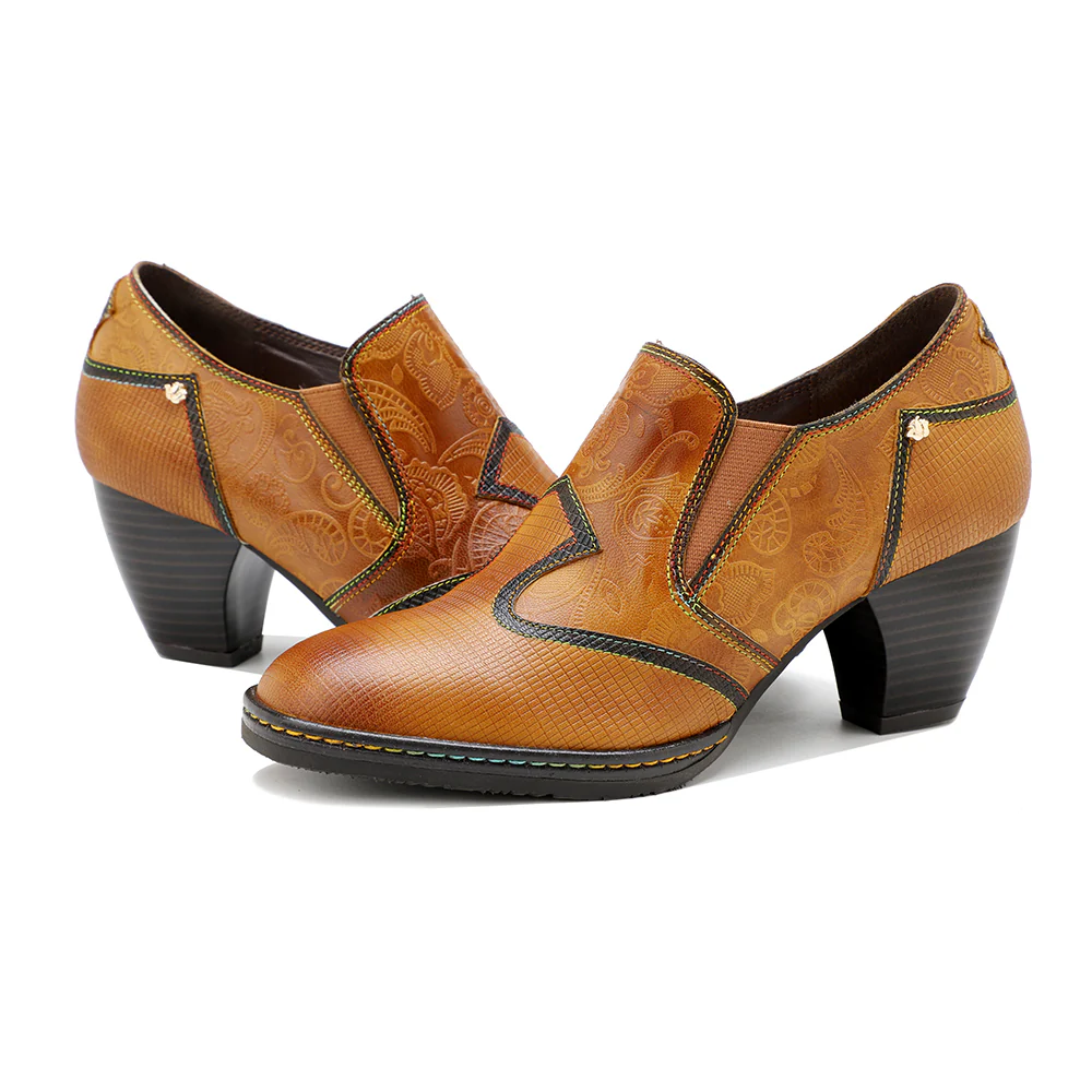SOFFIA Genuine Leather Stitch Contrast Trim Heel Boots Loafers - Image 6