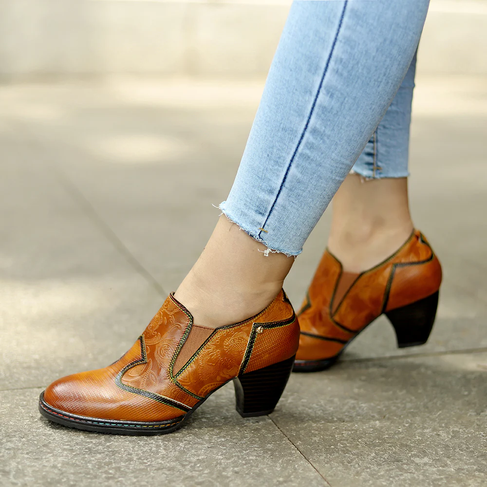 SOFFIA Genuine Leather Stitch Contrast Trim Heel Boots Loafers - Image 8