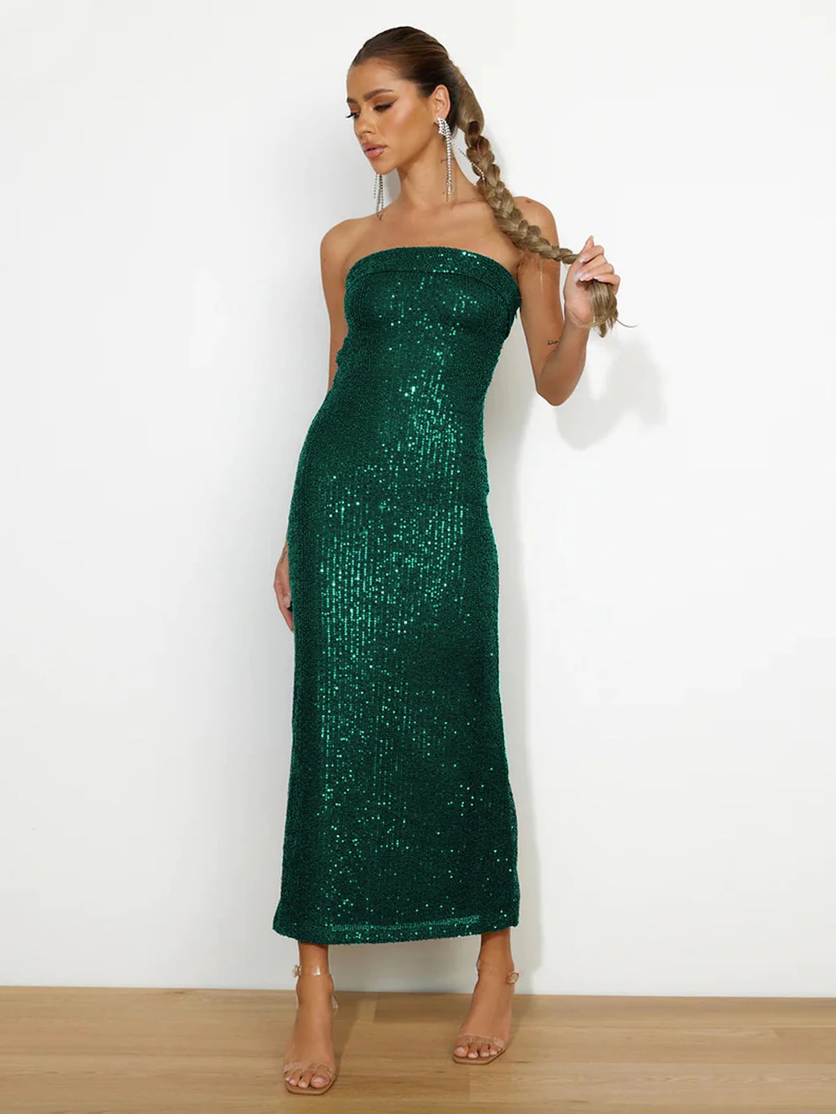 My Moment Sequin Strapless Maxi Dress - Emerald - Image 3