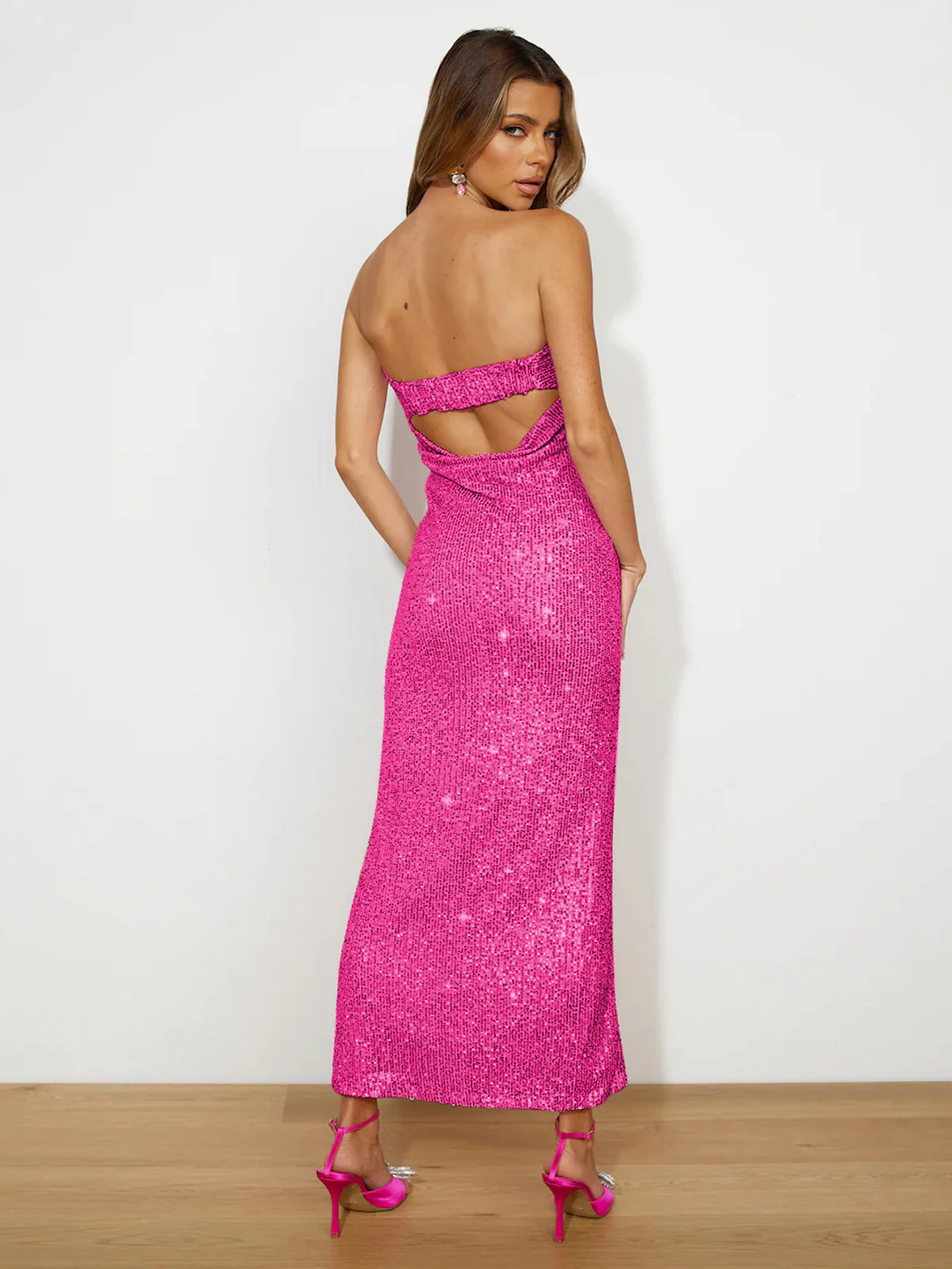 My Moment Sequin Strapless Maxi Dress - Fuchsia - Image 7