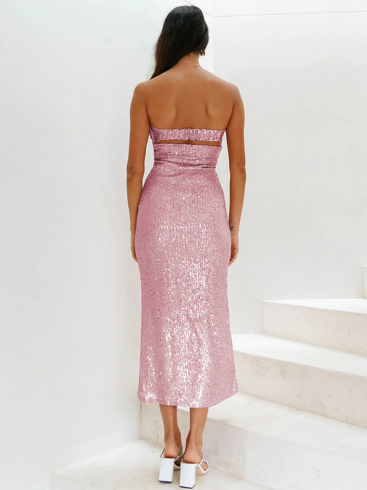 My Moment Sequin Strapless Maxi Dress - Pink - Image 5