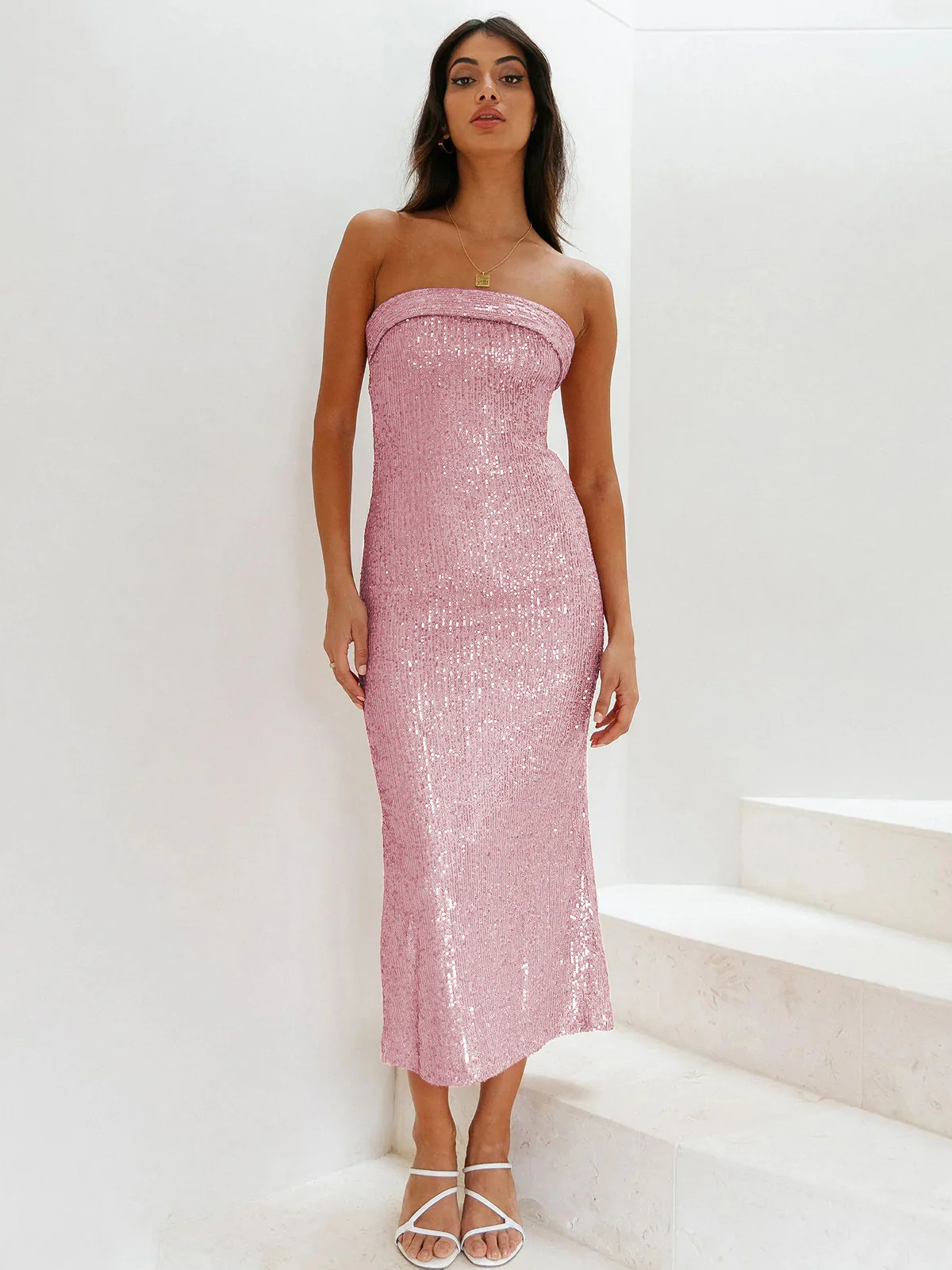My Moment Sequin Strapless Maxi Dress - Pink - Image 6