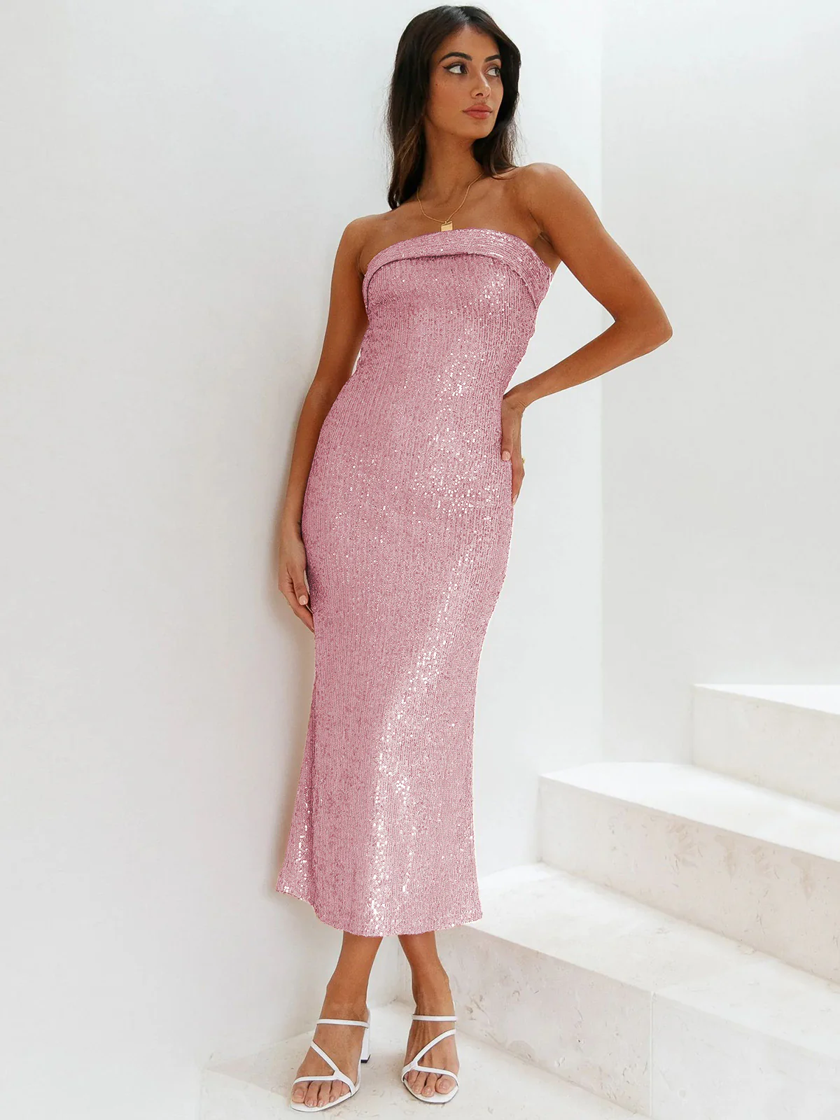 My Moment Sequin Strapless Maxi Dress - Pink - Image 7
