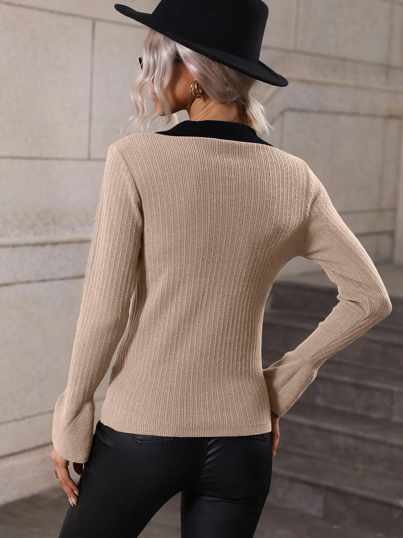 NAOMI RIBBED KNIT TOP - KHAKI - Image 3