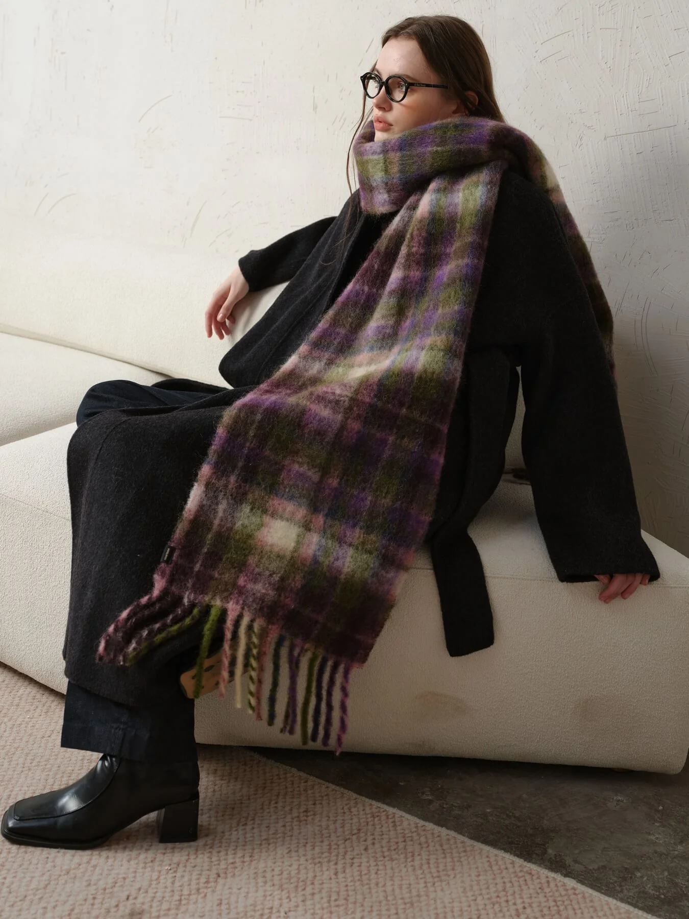 Nelma Cashmere Blend Tartan Tassel Scarf - Image 2