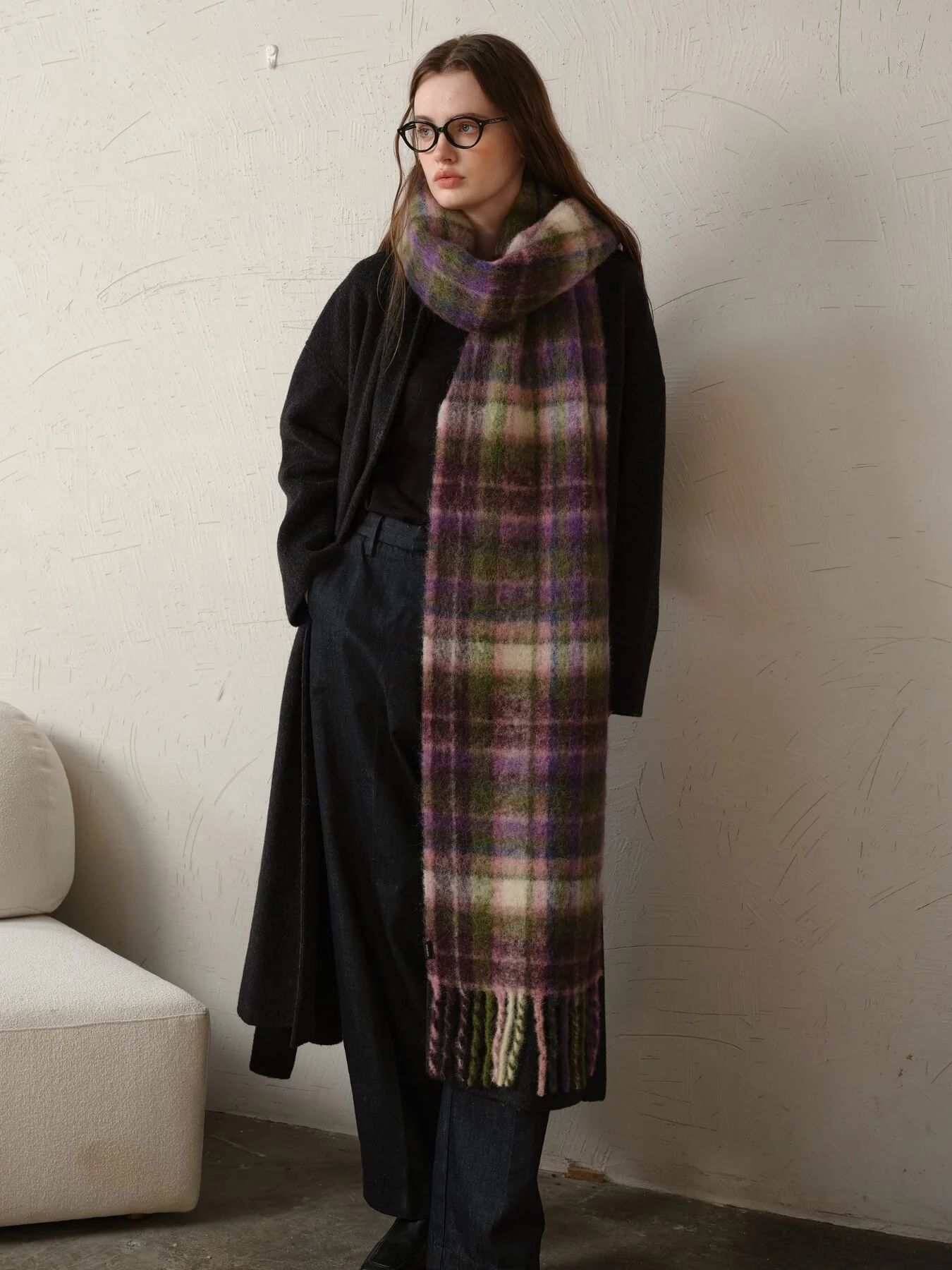 Nelma Cashmere Blend Tartan Tassel Scarf - Image 3