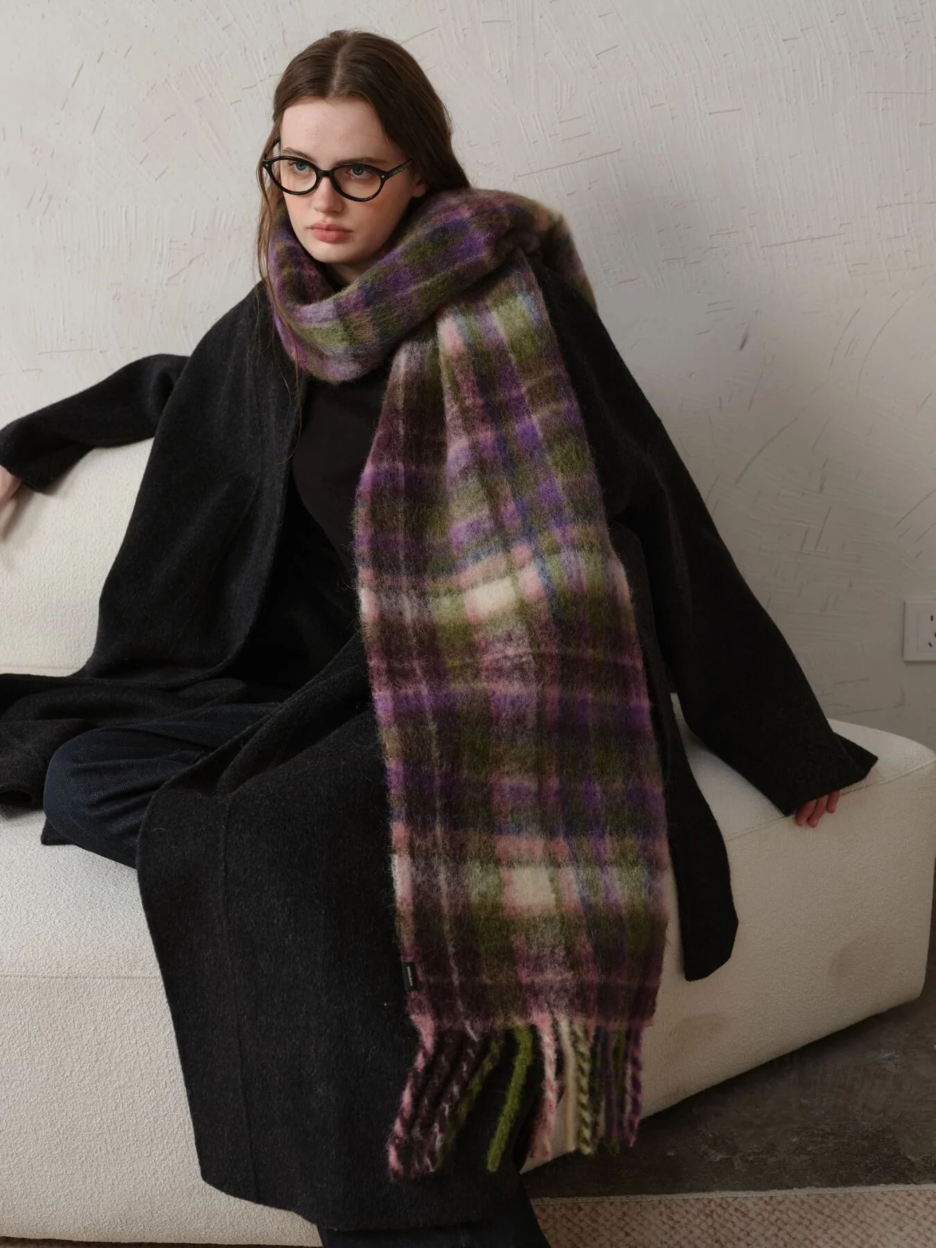 Nelma Cashmere Blend Tartan Tassel Scarf - Image 6