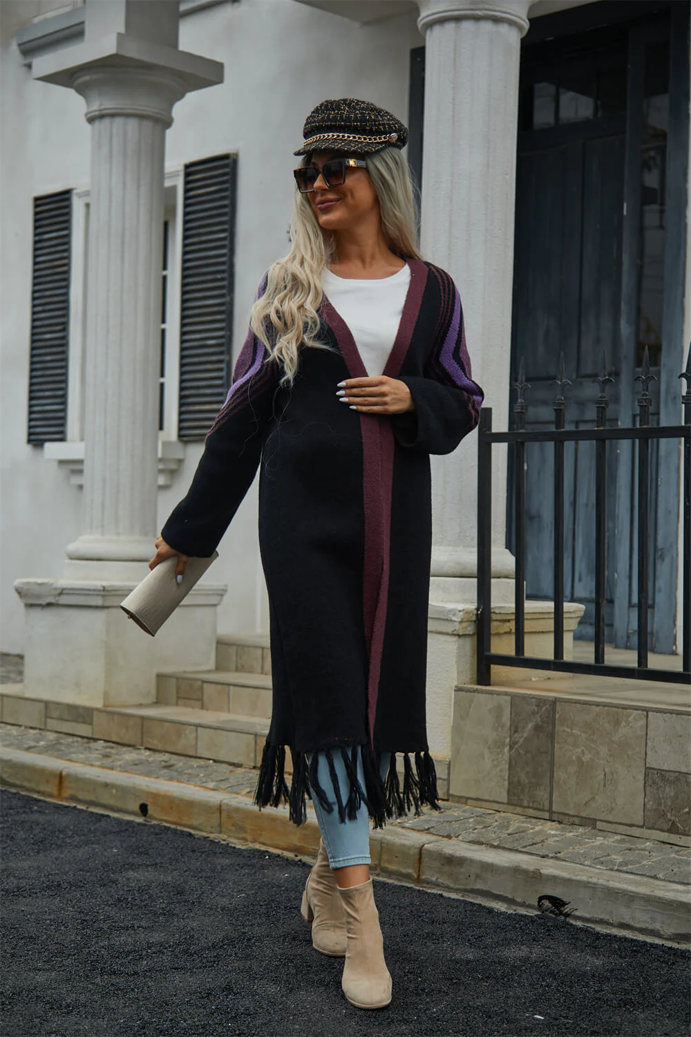 Nemah Fringe Hem Long Cardigan - Black - Image 2