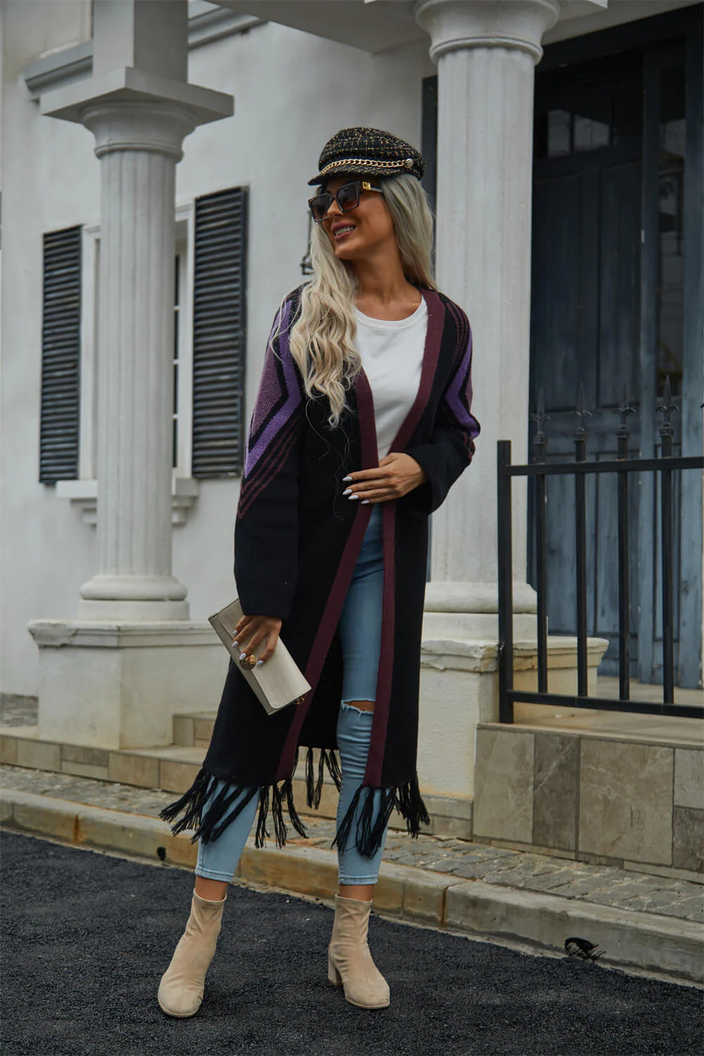 Nemah Fringe Hem Long Cardigan - Black - Image 3