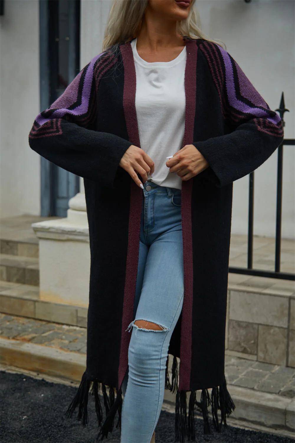 Nemah Fringe Hem Long Cardigan - Black - Image 4
