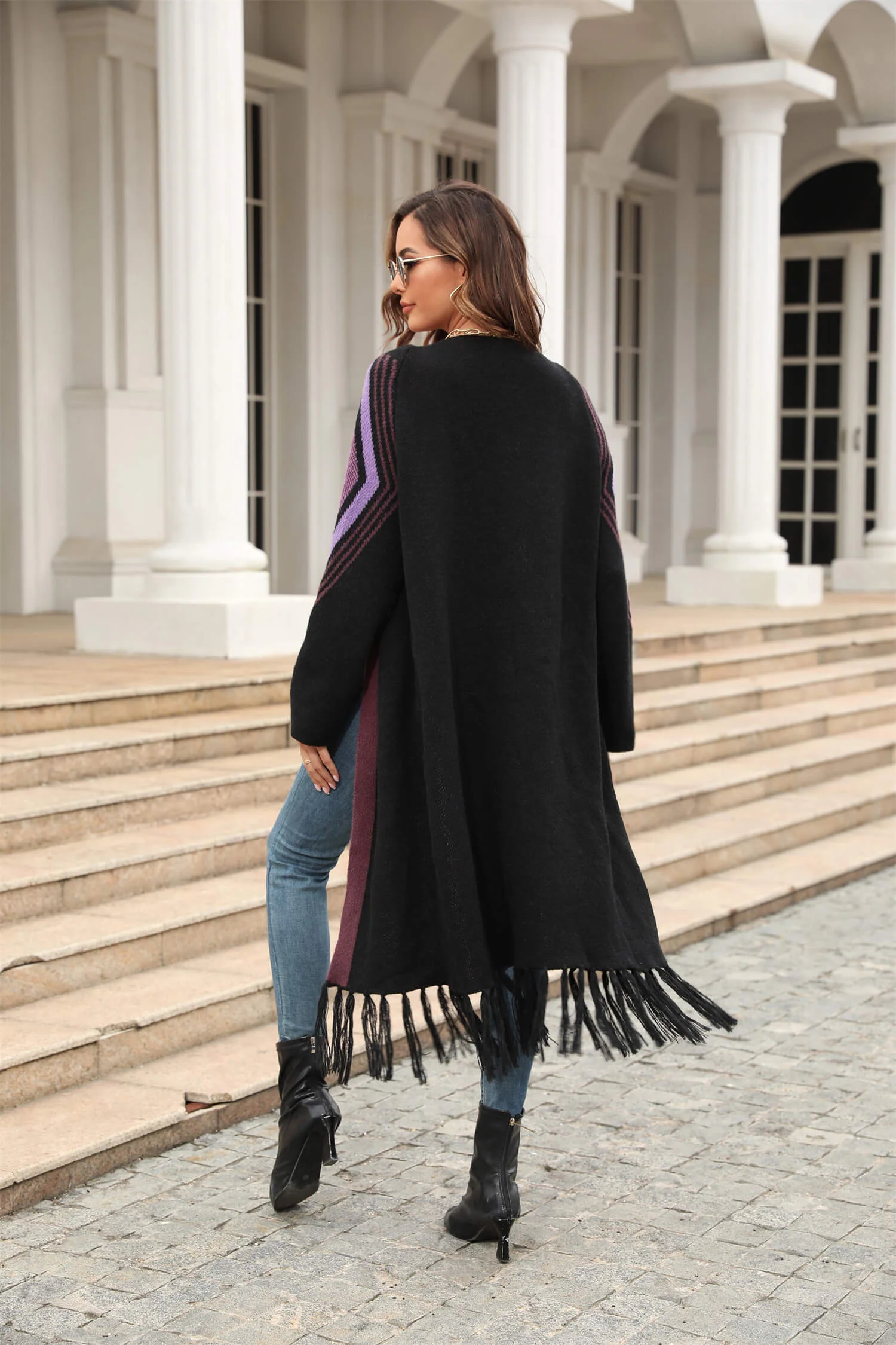 Nemah Fringe Hem Long Cardigan - Black - Image 6