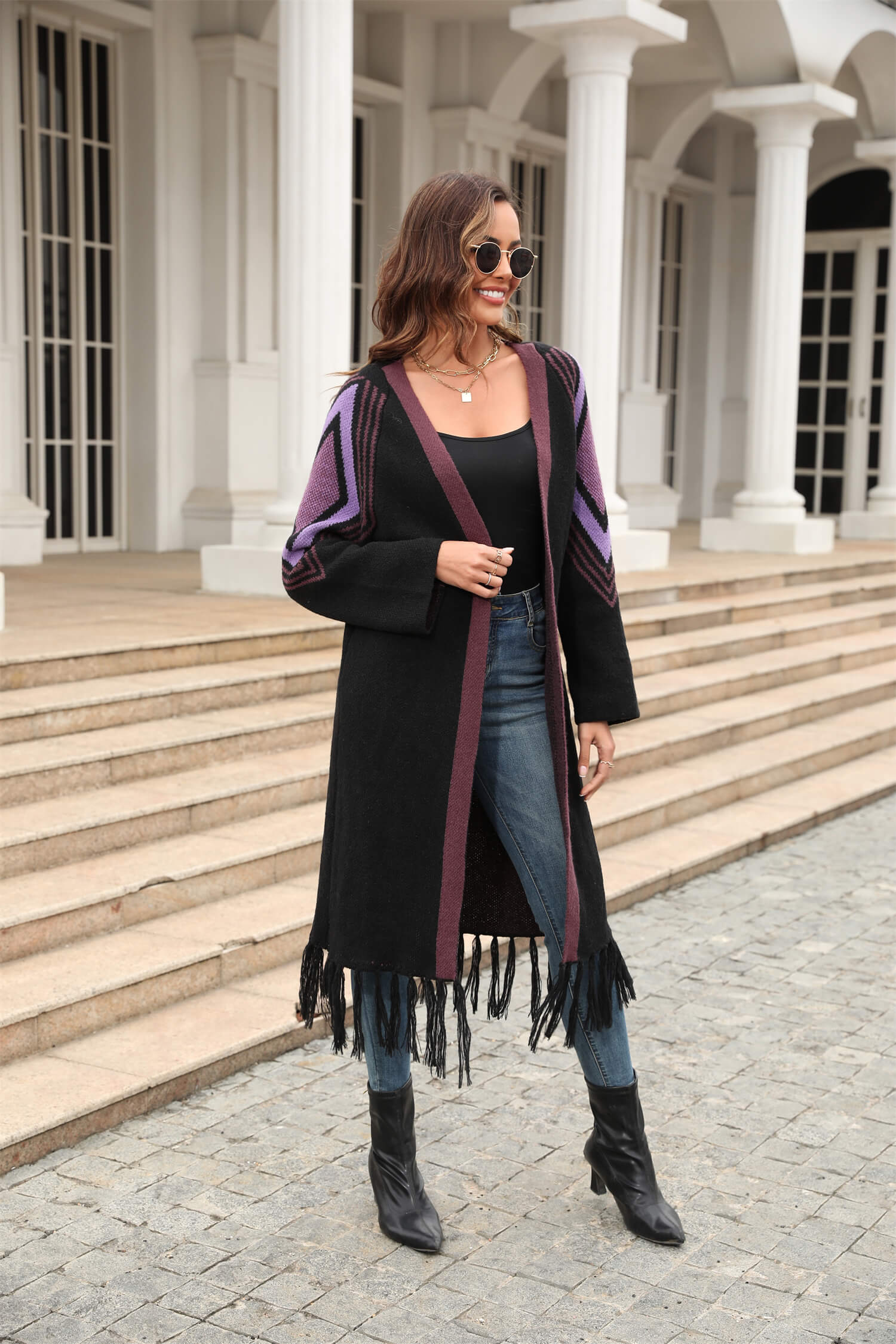Nemah Fringe Hem Long Cardigan - Black - Image 8