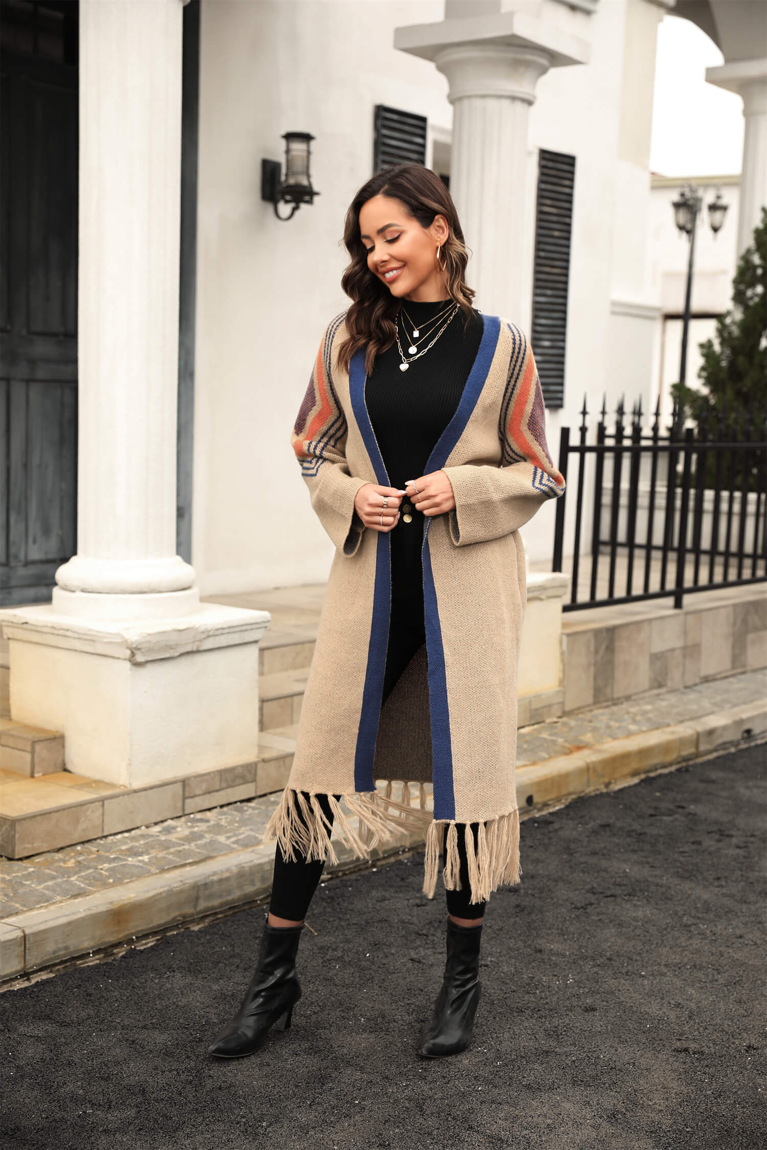Nemah Fringe Hem Long Cardigan - Khaki - Image 4