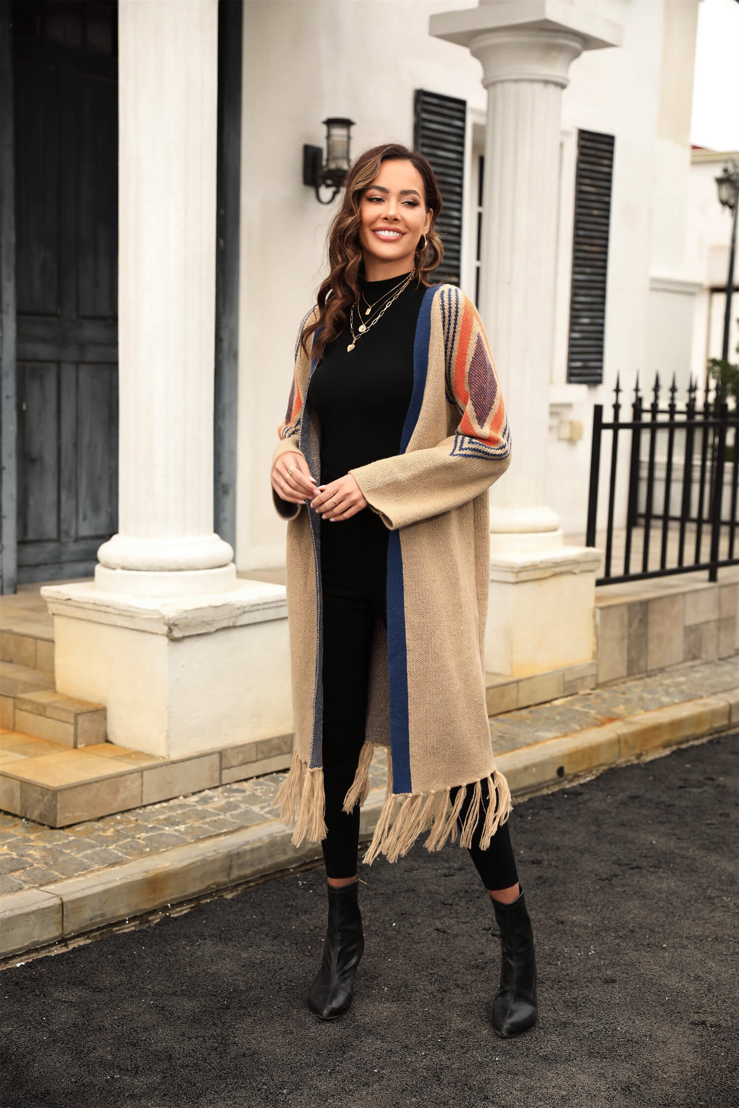Nemah Fringe Hem Long Cardigan - Khaki - Image 6